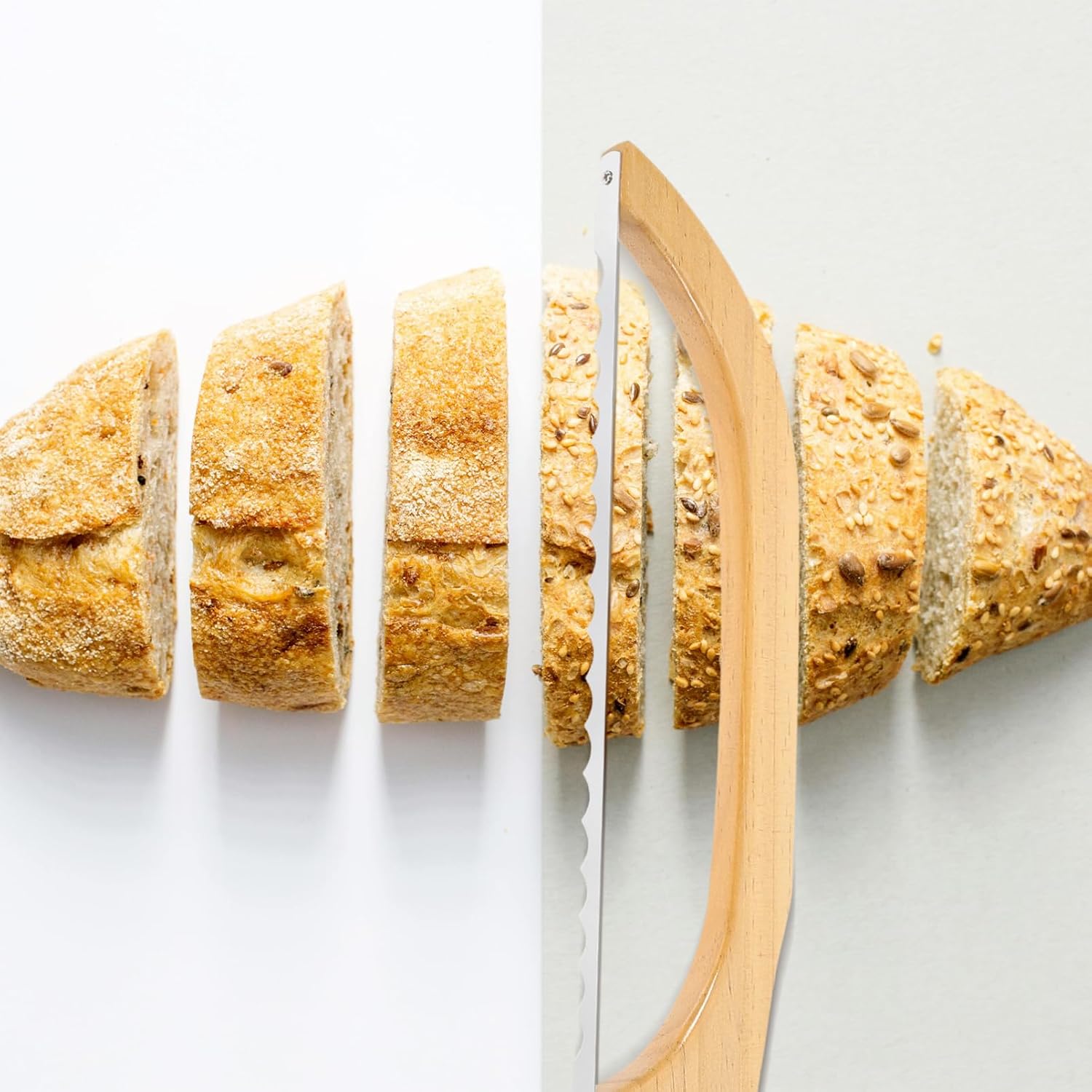 SECFOU Wooden Bread Cutter Sourdough Bread Slicing Tool for Homemade and Toast Ergonomic Handle Serrated Blade for and Easy to Clean
