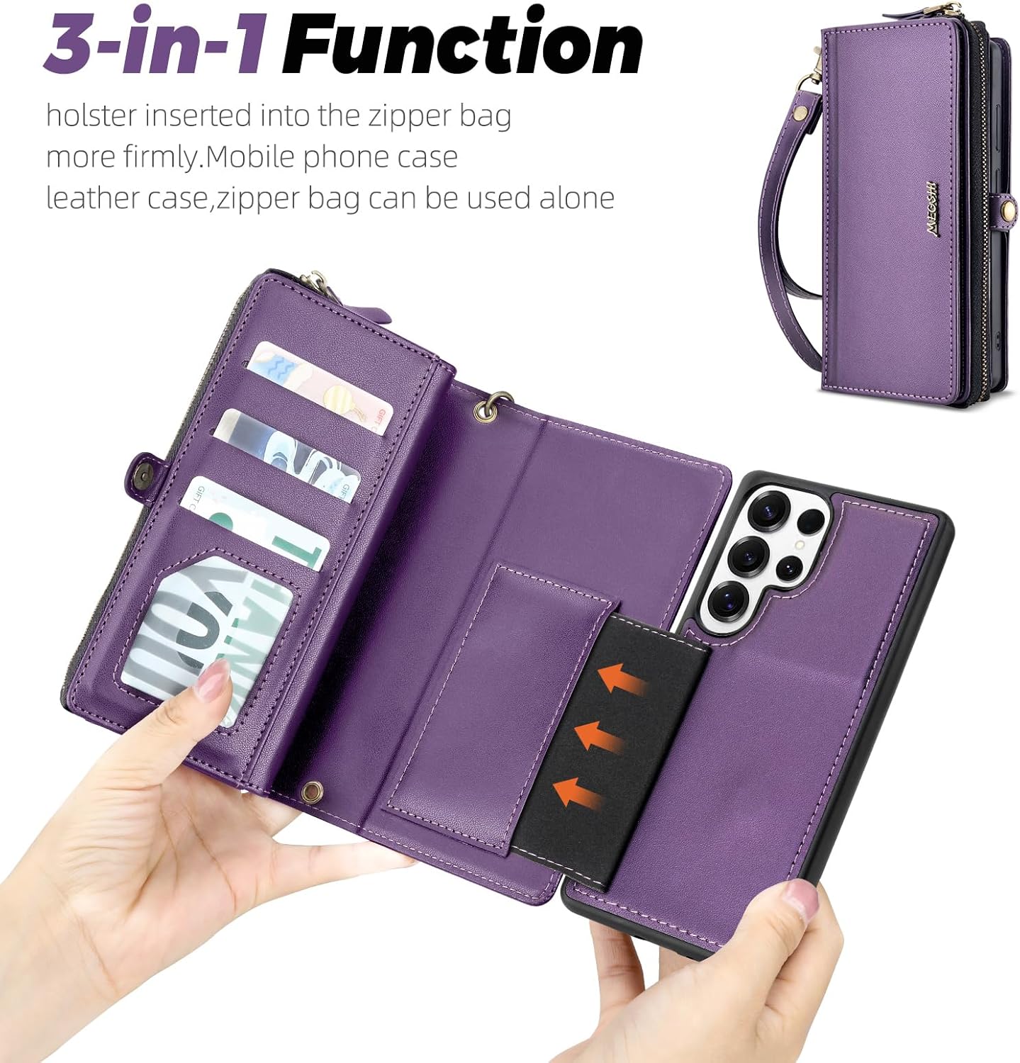 for Samsung Galaxy S24 Ultra Wallet Case with 9 Card Slots,RFID Blocking Large Capacity PU Leather Phone Case Wallet,Men Women's Wallets with Strap,for Travel and Daily Carrying,Purple