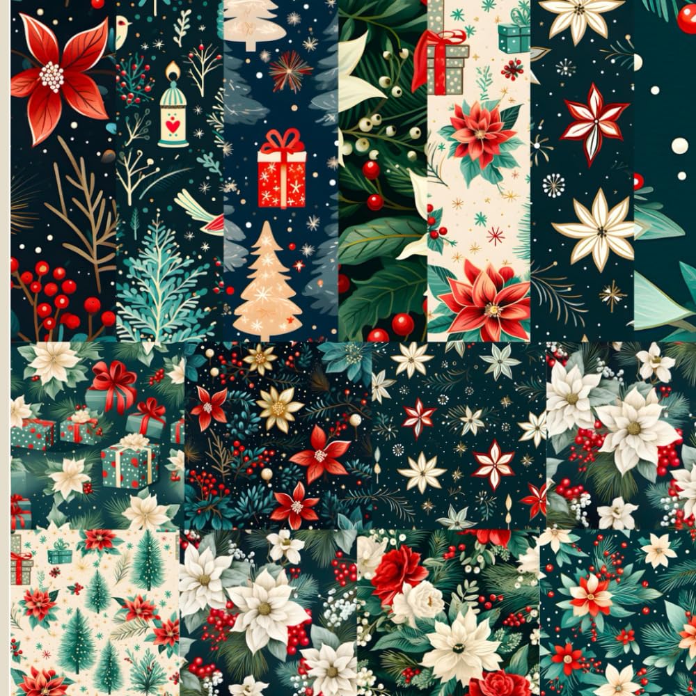Christmas : A Flower-Themed Scrapbook Pad for Holiday Crafting, 10+ Christmas scrapbook pad for Creative Holiday Crafts | Decorative Scrapbook Kit Collection for Cardmaking, DIY Crafts