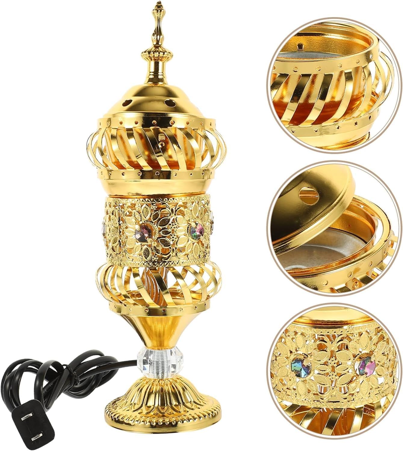 RCFINE Electric Incense Burner Bakhoor Metal Incense Burner Middle Eastern Style Arabic Incense Burner for Aromatherapy Yoga Spa Home Tabletop Decoration (Gold)