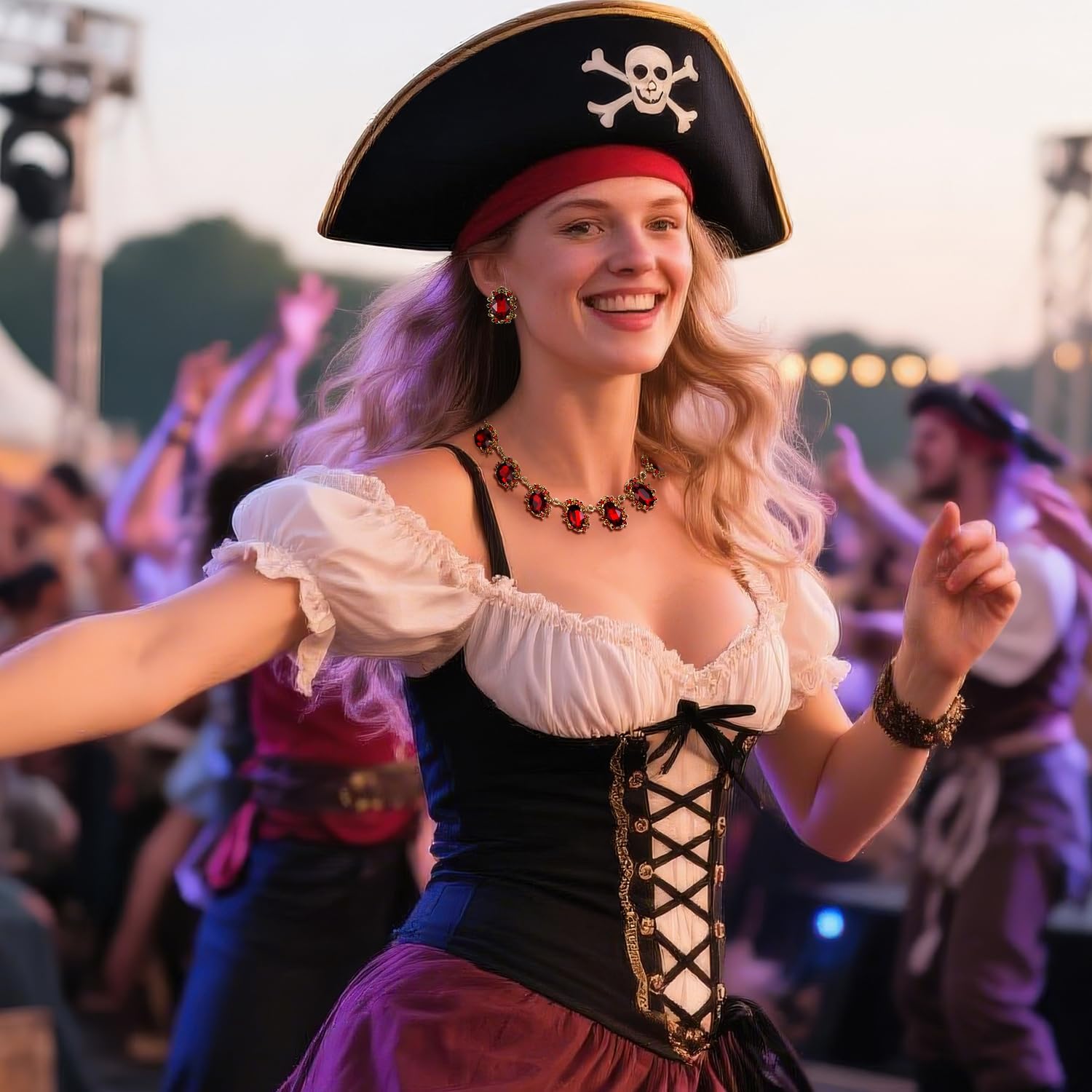 BriLove Victorian Style Statement Necklace Pierced Earrings Jewelry Set for Women Crystal Floral Cameo Inspired Oval Jewellery for Party Prom - Image 3