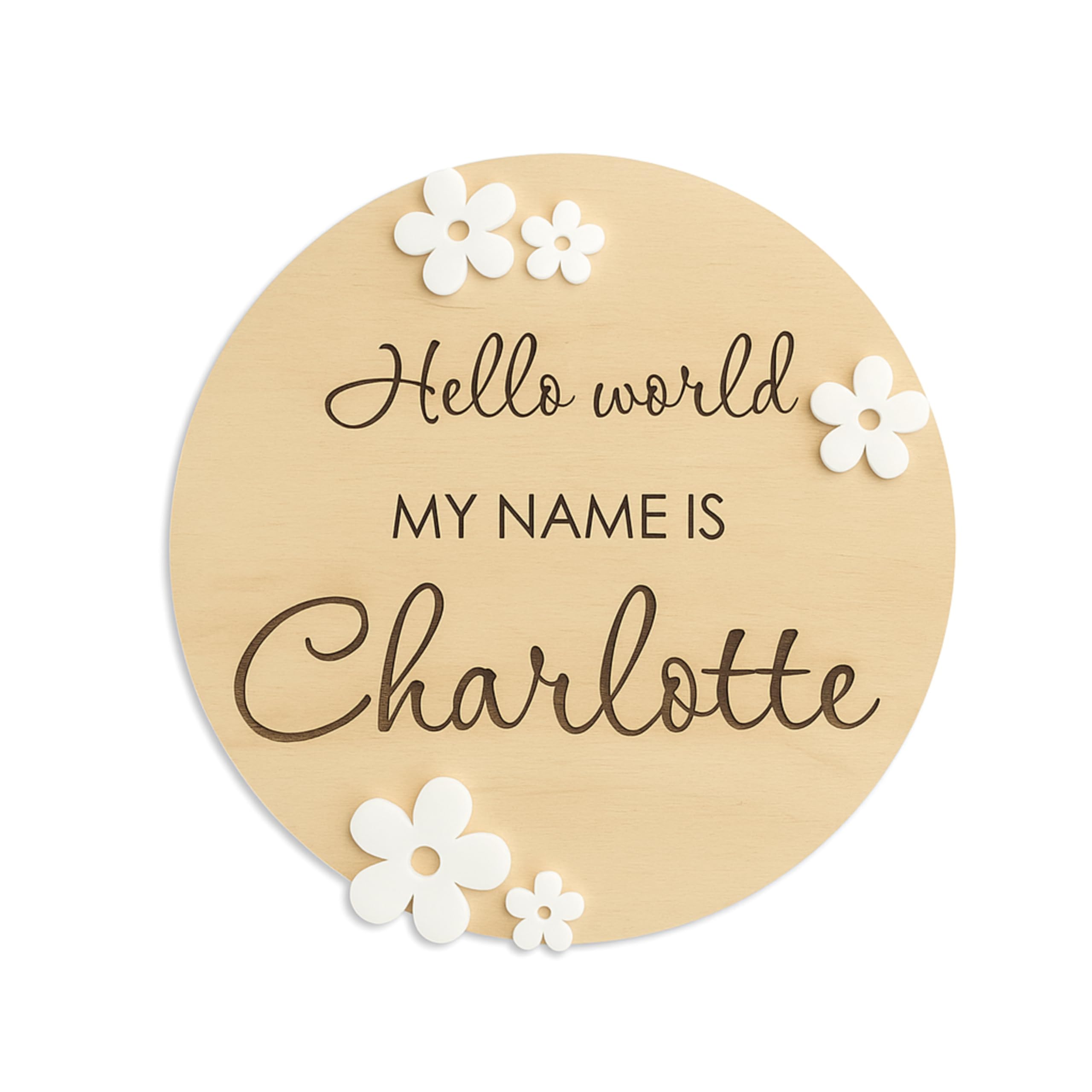 Personalised Baby Announcement Sign, Daisy Flowers, Floral Sign, Wooden Birth Plaque, Hello World My Name is, Custom Baby Name, Baby Sign for Hospital, Newborn Gift, Gender Reveal Sign (Design 9)