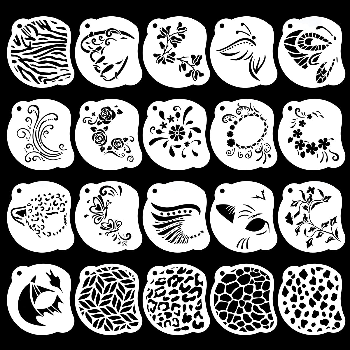Bowitzki 20 Pieces Reusable Face Paint Stencils for Body Face Painting Halloween Party Makeup Temporary Tattoos Stencils Small Size