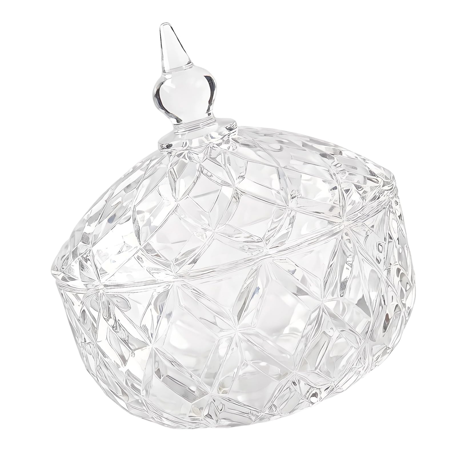 Msioytog Clear Glass Crystal Candy Jar with Lid Elegant Engraved Covered Trinket Jewelry Box Sugar for Wedding Party Decors Crystal Candy with Lid