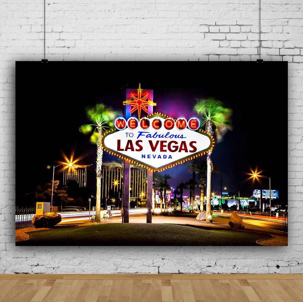 YongFoto 7x5ft Vinyl Photography Backdrop Las Vegas Backdrop Street Signpost Night View for Party Decoration Photo Background Newborn Kids Adults Photoshoot Video Studio Backdrops 7x5ft - Image 3