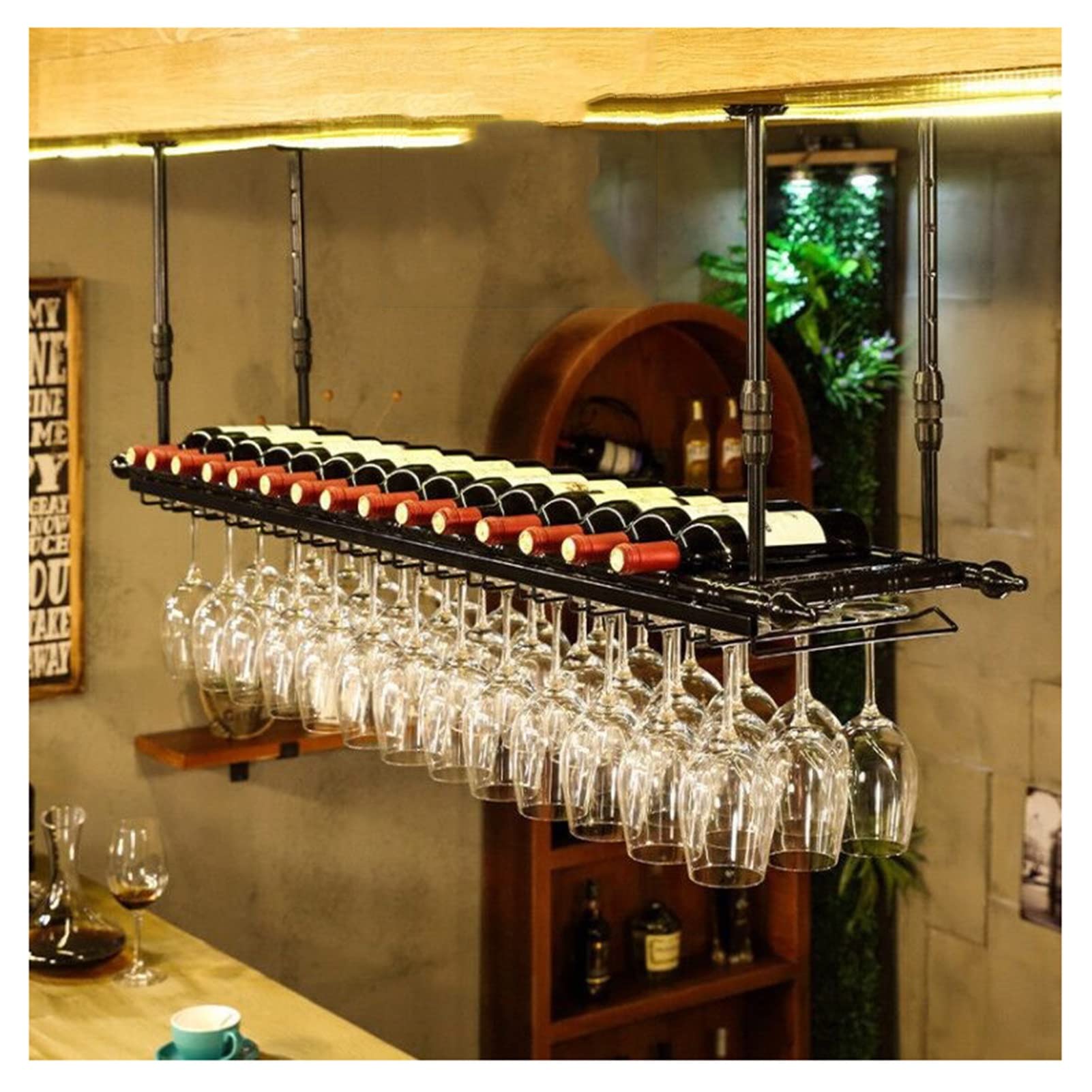 Étagère décorative de plafond pour bar de salon et verres à vin ULAINE