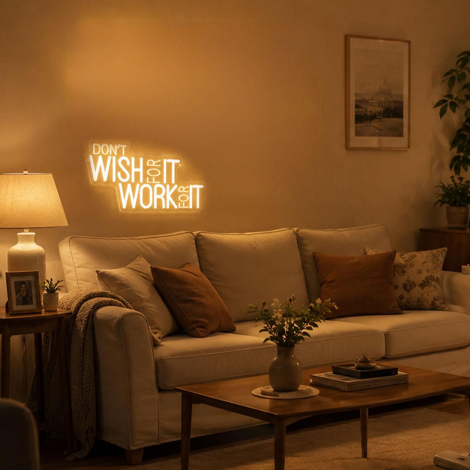 Don'T Wish For It Work for It Neon Sign, Motivational Neon Light USB Powered LED Dimmable, for Inspirational Wall Decor Home Office Gym Studio(15.7 * 8.2 In) image 3
