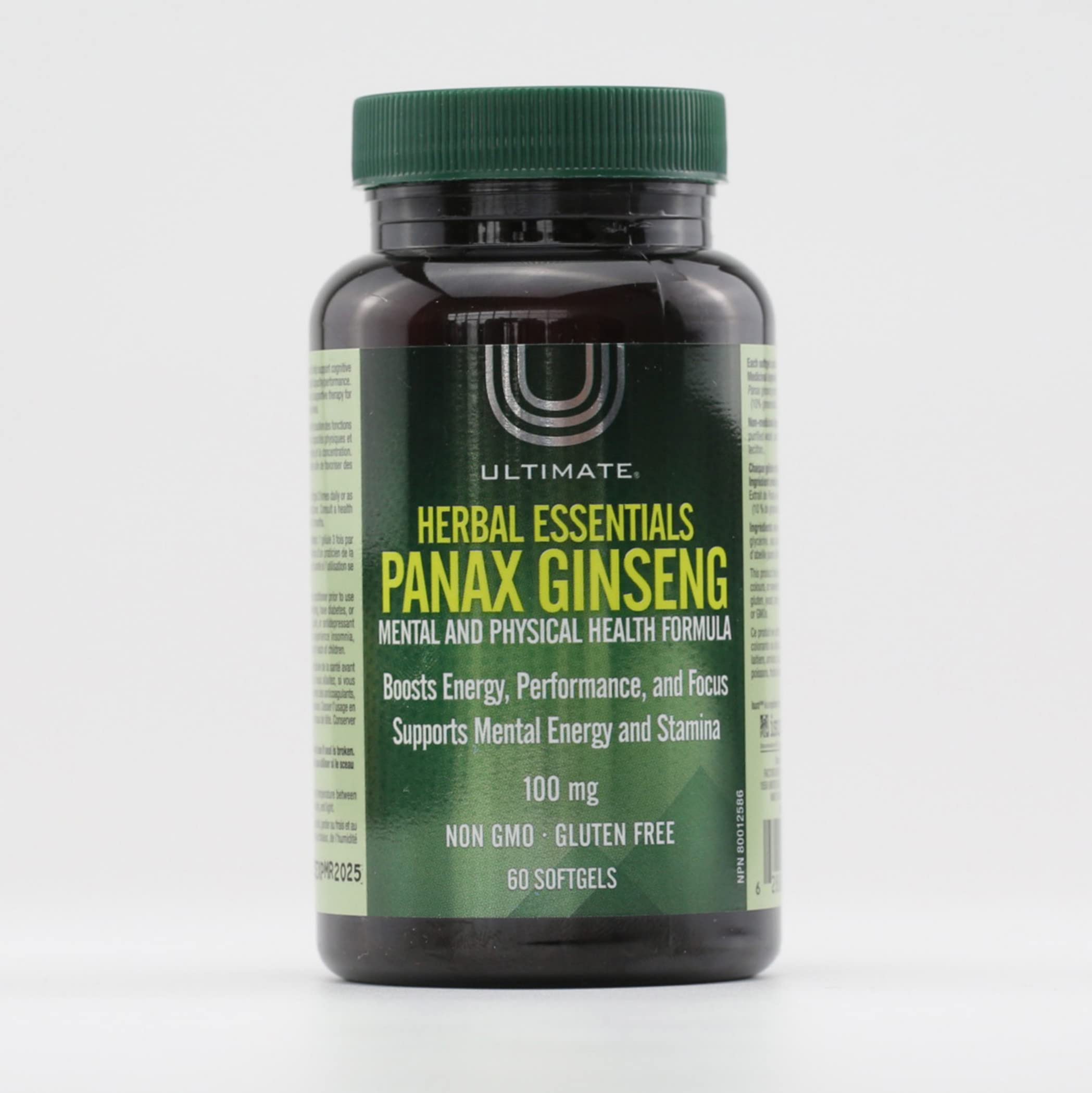 Ultimate Herbal Essentials Panax Ginseng, Mental and Physical Health Formula,100 mg, 60 softgels
