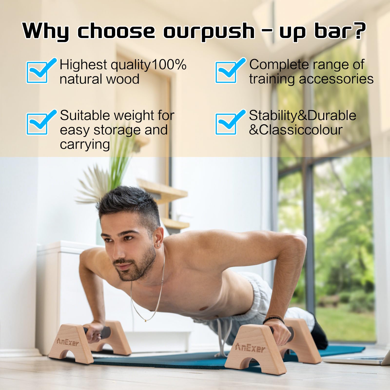 Liegestützgriffe Holz Parallettes Handstand Griffe für Calisthenics, Rutschfeste Push up Bars Joint-Friendly Push Up Griffe, Calisthenics Griffe for Festigkeit Ausbildung Yoga