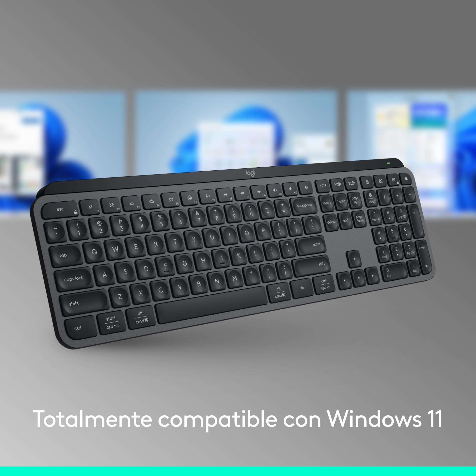 Logitech MX Keys S Teclado inalámbrico, Perfil Bajo,Escritura Fluida Precisa Silenciosa, Teclas Programables,Iluminación, Bluetooth, Carga USB C,para Windows, Linux, Chrome, Mac, QWERTY Español - Gris
