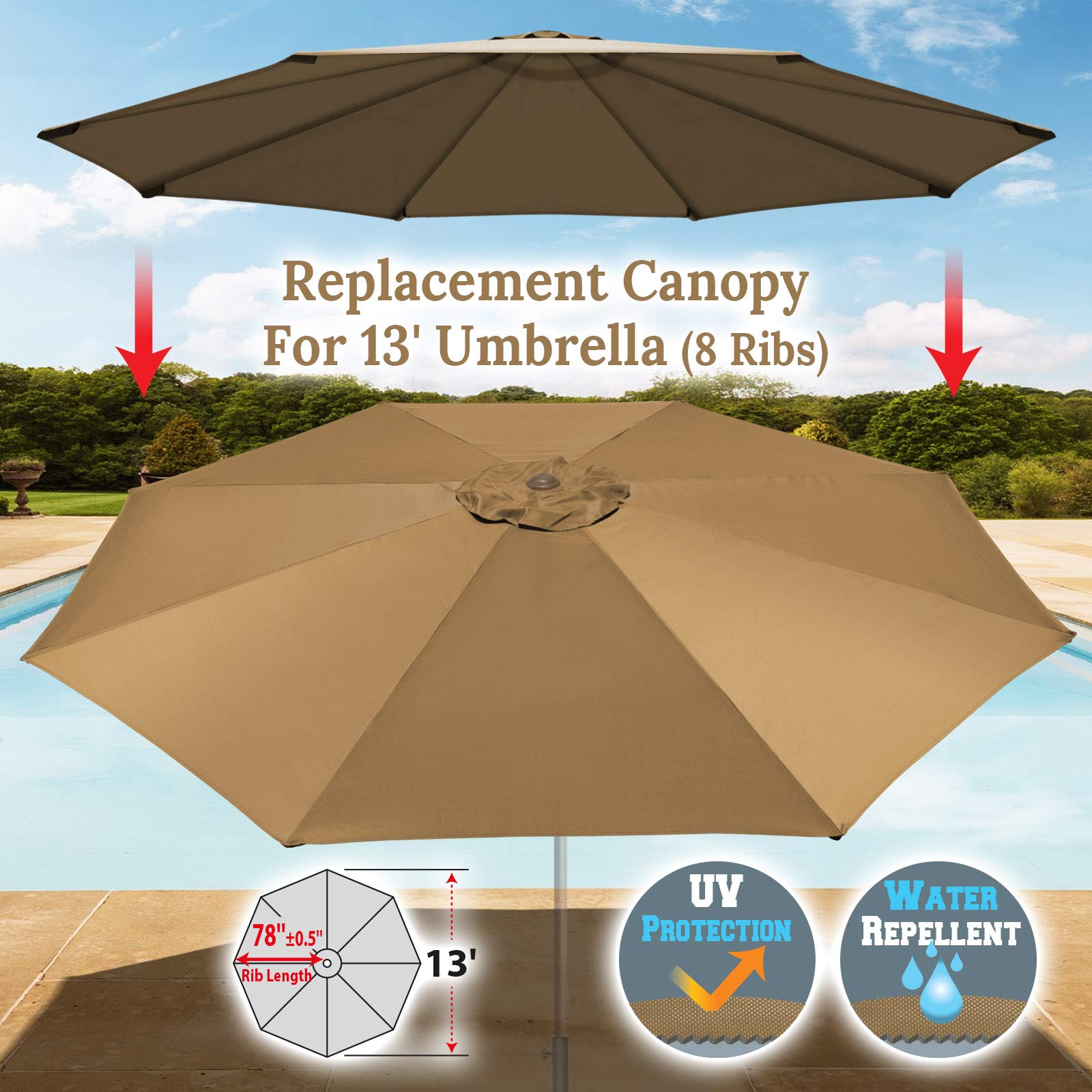 Amazon Com Benefitusa Umbrella Cover Canopy 13ft 8 Rib Patio Replacement Top Outdoor Tan Garden Outdoor