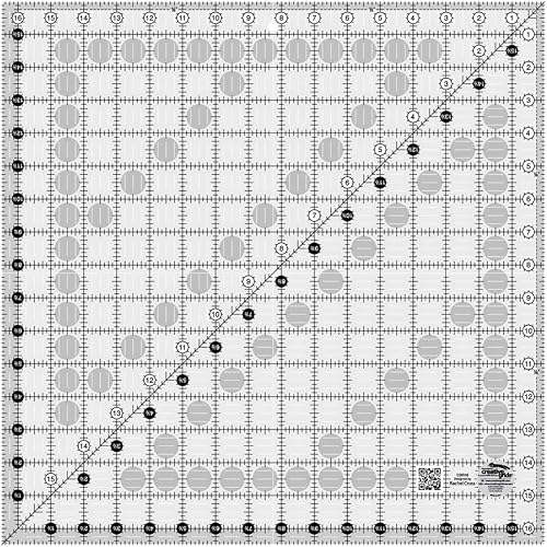 Creative Grids Quilt Ruler 16-1/2in x 16-1/2in Square – CGR16 – Made in USA, Non-Slip Grip Acrylic Quilting, Sewing, Crafting, Patchwork Ruler for Measuring & Cutting Fabric