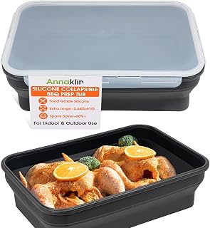 Annaklin 10L Silicone Collapsible BBQ Prep Tub with Locking Lid - Extra Large Food-Grade Marinating Container for Meat, Black