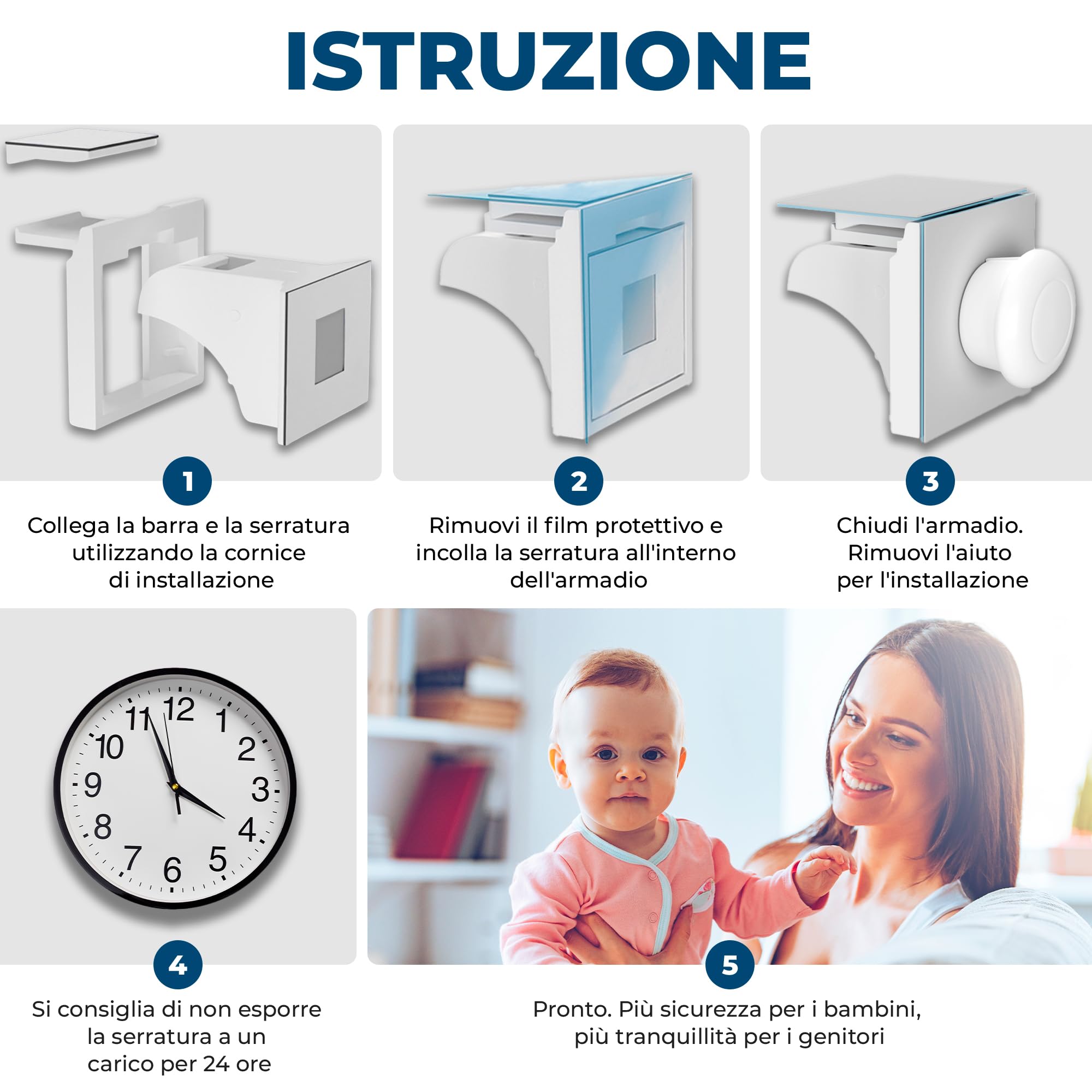 Blocca Cassetti per Bambini Hoffenbach 12 Serrature 3 Chiavi Chiusura Magnetica Bianco