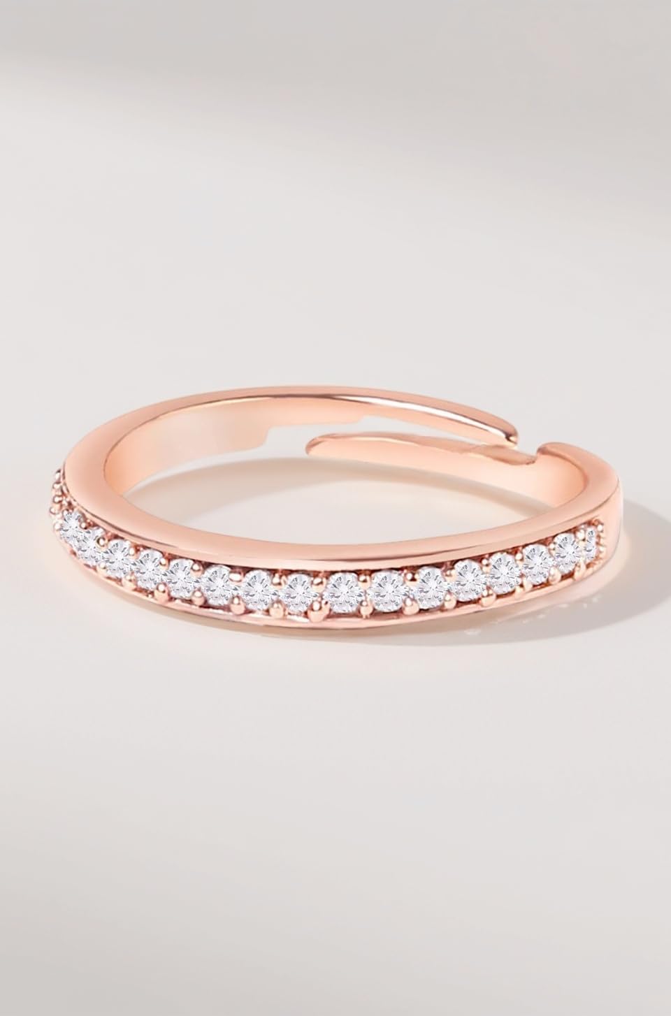 Rose Gold Cubic Zirconia Contemporary Brass Sleek Adjustable Ring For Women-ZPFK10902