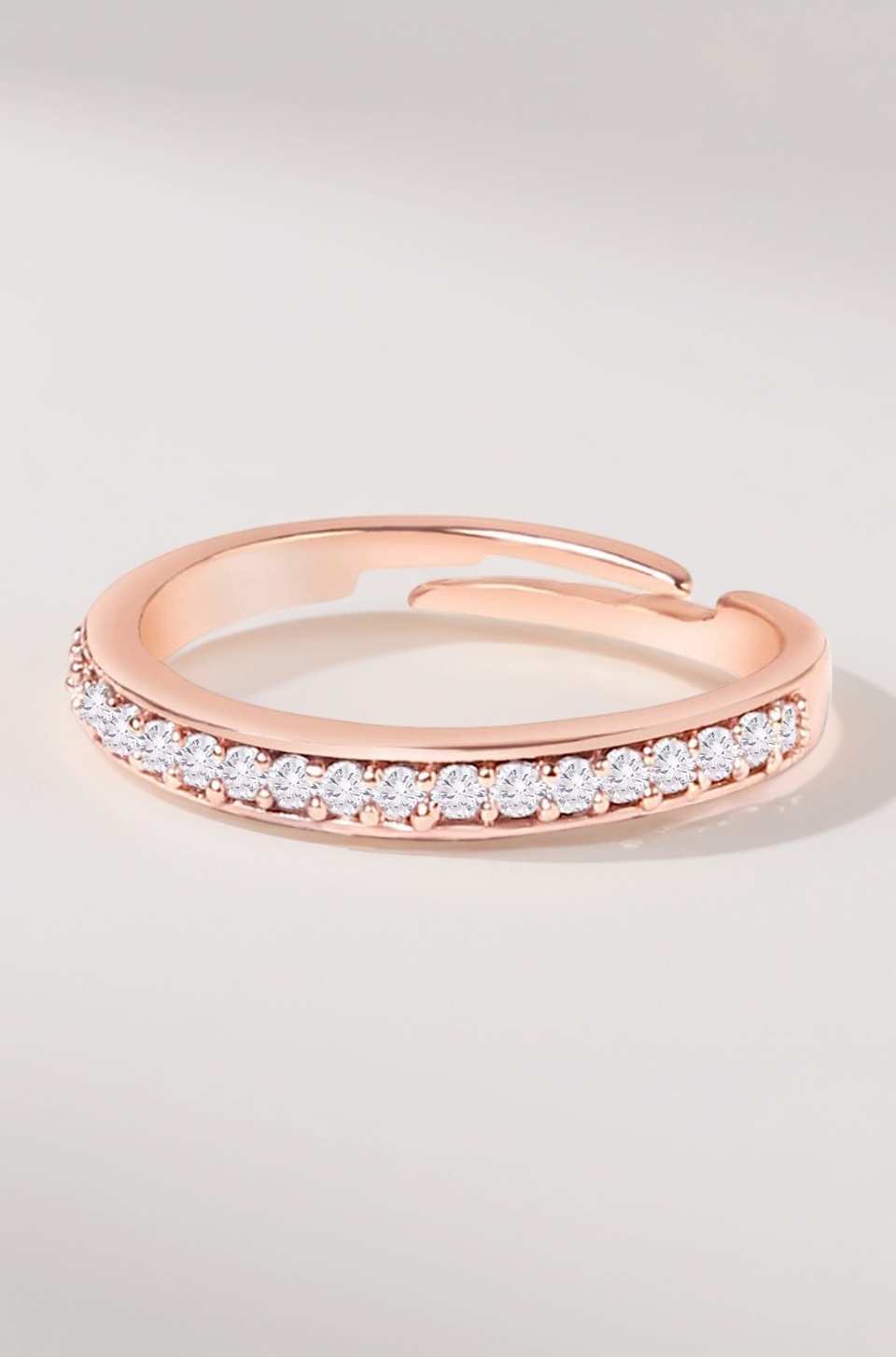 Rose Gold Cubic Zirconia Contemporary Brass Sleek Adjustable Ring For Women-ZPFK10902