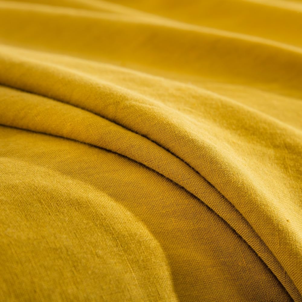 DAUAOTO Linen Blend King Size Duvet Cover Set - 106"x92" Duvet Cover + 2 Shams, 55% Linen 45% Cotton Bedding Sets, Marigold Yellow