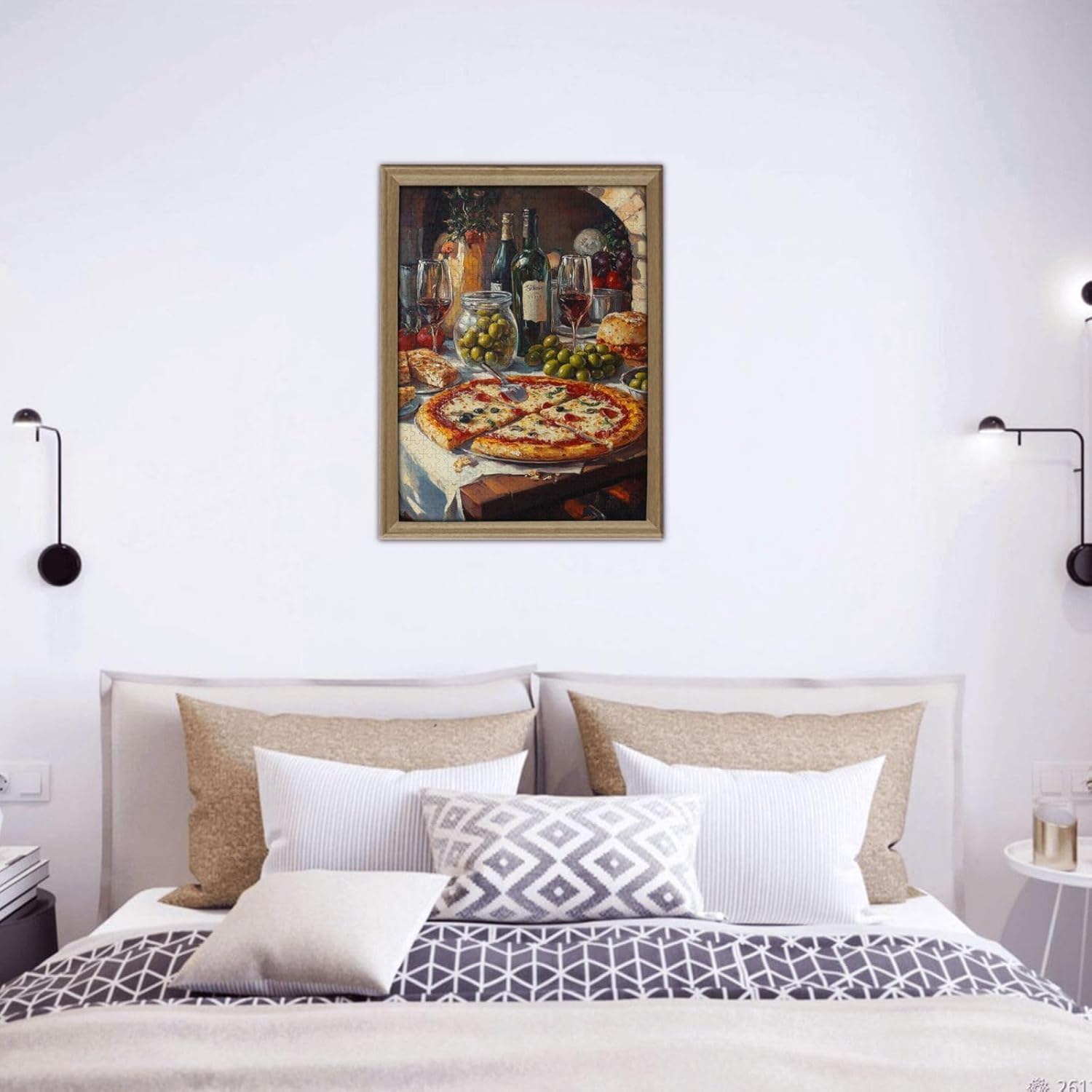 Italian Cuisine Pizza & Wine Adults Jigsaw Puzzles 500 Pieces, Fresh Veggies & Baguette, Vintage Kitchen Still Life, Food-Themed Wooden Puzzle for Home Decor,Gifts for Friends and Family