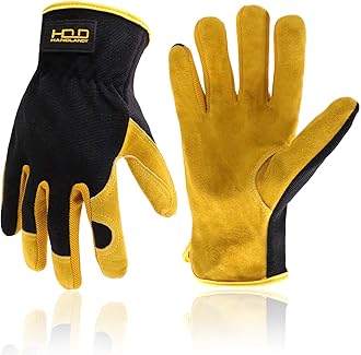 Men Leather Gardening Gloves, Utility Work Gloves for Garden & Building Work, Dexterity & Breathable Construction Gloves (Large)