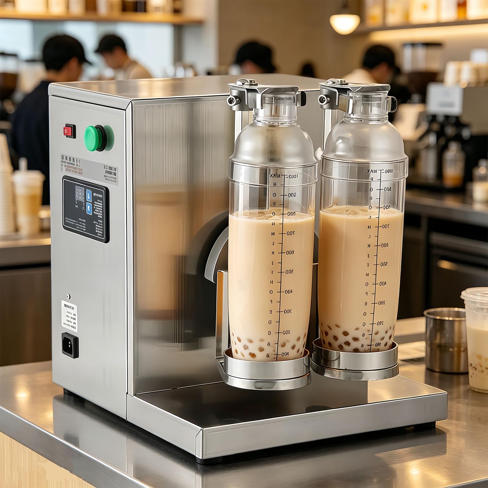 Machine À Shaker pour Lait Au Café Et Bubble Tea, Shaker Automatique Double Tasse, INOX, Vitesse 400 TR/Min, 120w, Minuterie 1-120s, Rotation Complète – Usage Commerce