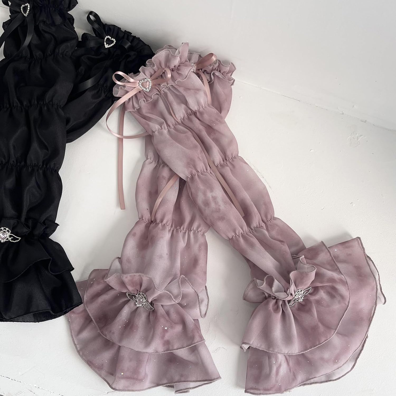 Stretchable Floral Arm Warmers with Ruched Detail for Anime Lace Arm Sleeves