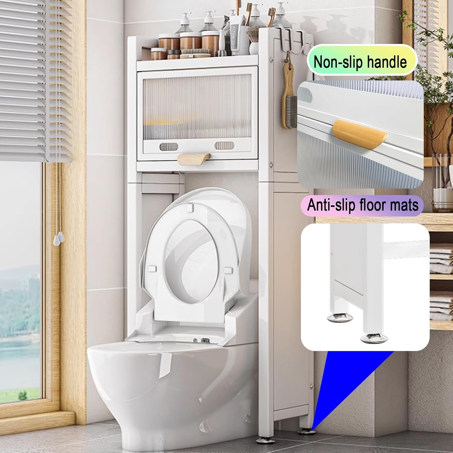 Over The Toilet Storage Cabinet, Toilet Storage Rack Bring The flip Door, Home Space-Saving Bathroom Storage Cabinet, for Bathroom, Laundry(Black,19.6x55.8inches/50x142cm)