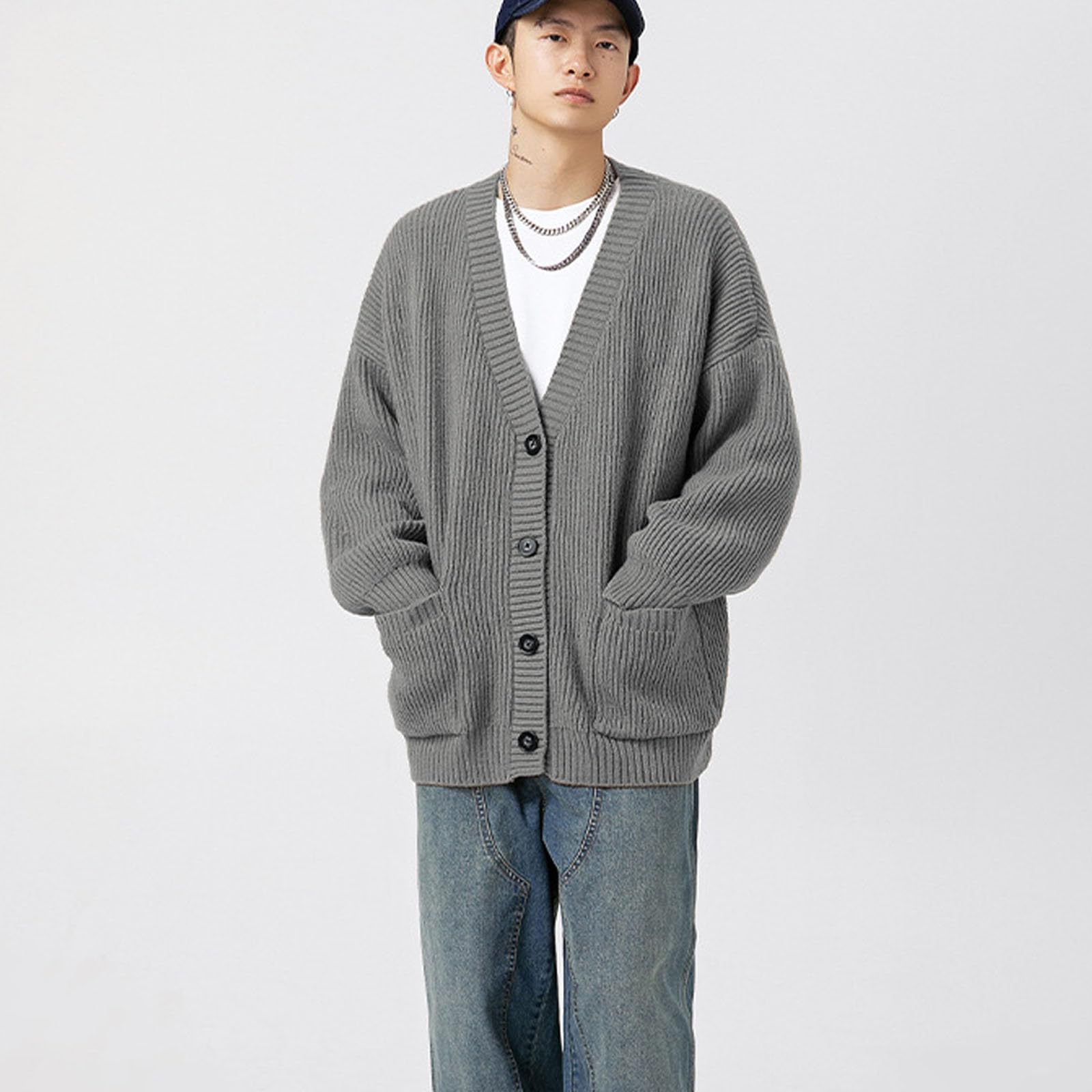 Cardigans Hombre Invierno, Chaqueta Hombre Punto Fino con Cuello Jersey Elástico Manga Larga De Punto con Botones Elegante Y Ajustado Suéter Ligero Y Cárdigan para Exterior El Ocio