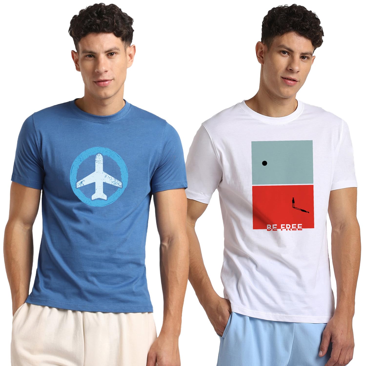NOBERO Combo de camiseta de algodón con estampado gráfico de ajuste regular para hombre (paquete de 2)