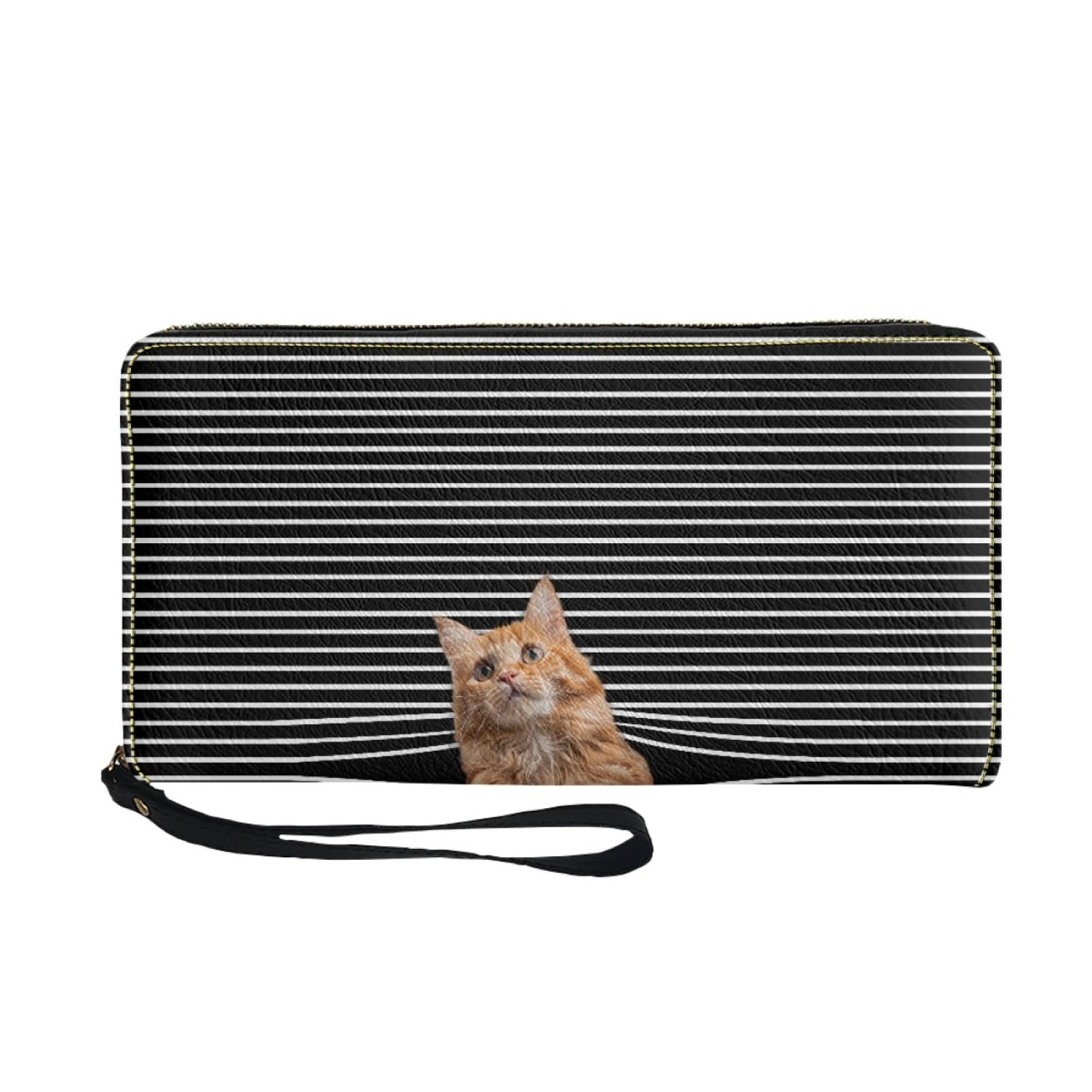 Portafoglio Donna Portamonete Porta Carte di Credito Donna Uomo Wallet | Portafogli con Zip e Cinturino da Polso Leggero Durabile Portatile,Impermeabile Cuoio,Gatto Astratto 11x20cm/3 Unità
