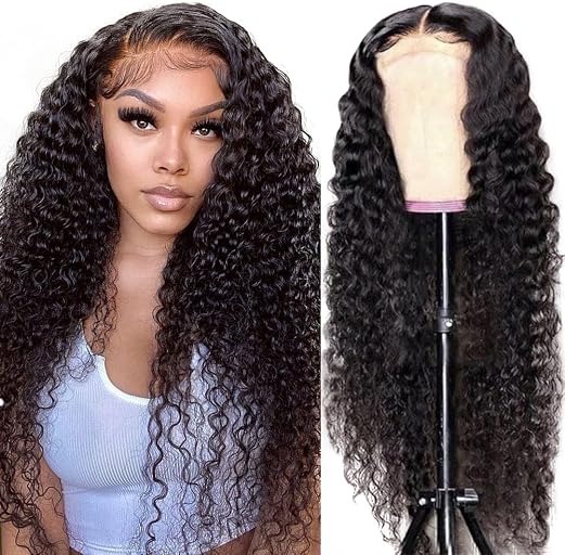 SOSATISFY Deep Wave Lace Front Wigs Human Hair Lace Closure Wigs Glueless 4x4 HD Transparent 180 Density Human Hair Wigs for Black Women Pre Plucked with Baby Natural Hairline 20 Inch