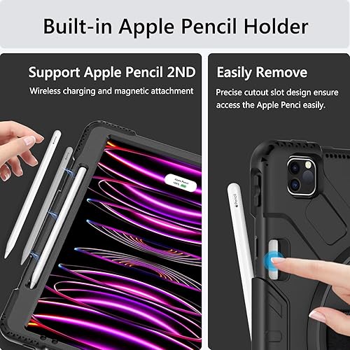 Miniatura 9 de Miesherk Funda para iPad Pro de 12.9 pulgadas 654 generación, grado militar, resistente, a prueba de golpes, iPad Pro 12.9, soporte giratorio,
