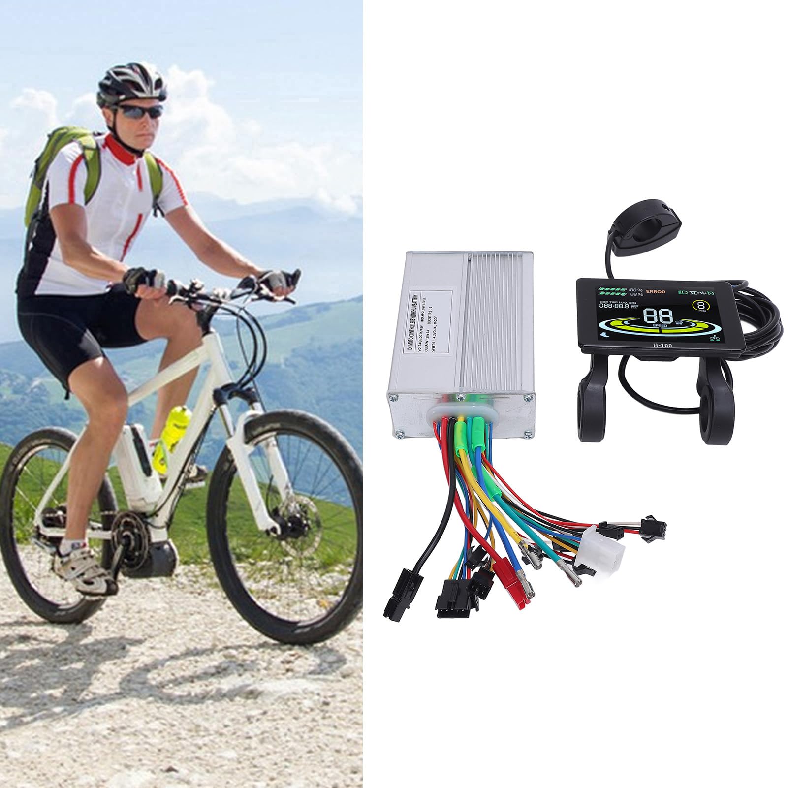 BuyWeek Kit de Contrôleur de Moteur Sans Balais, 36V 48V 350W 500W 20A 3 Modes Contrôleur d'Onde Sinusoidale avec Écran d'Affichage LCD Couleur H100 pour Vélo Électrique Trottinette Électrique
