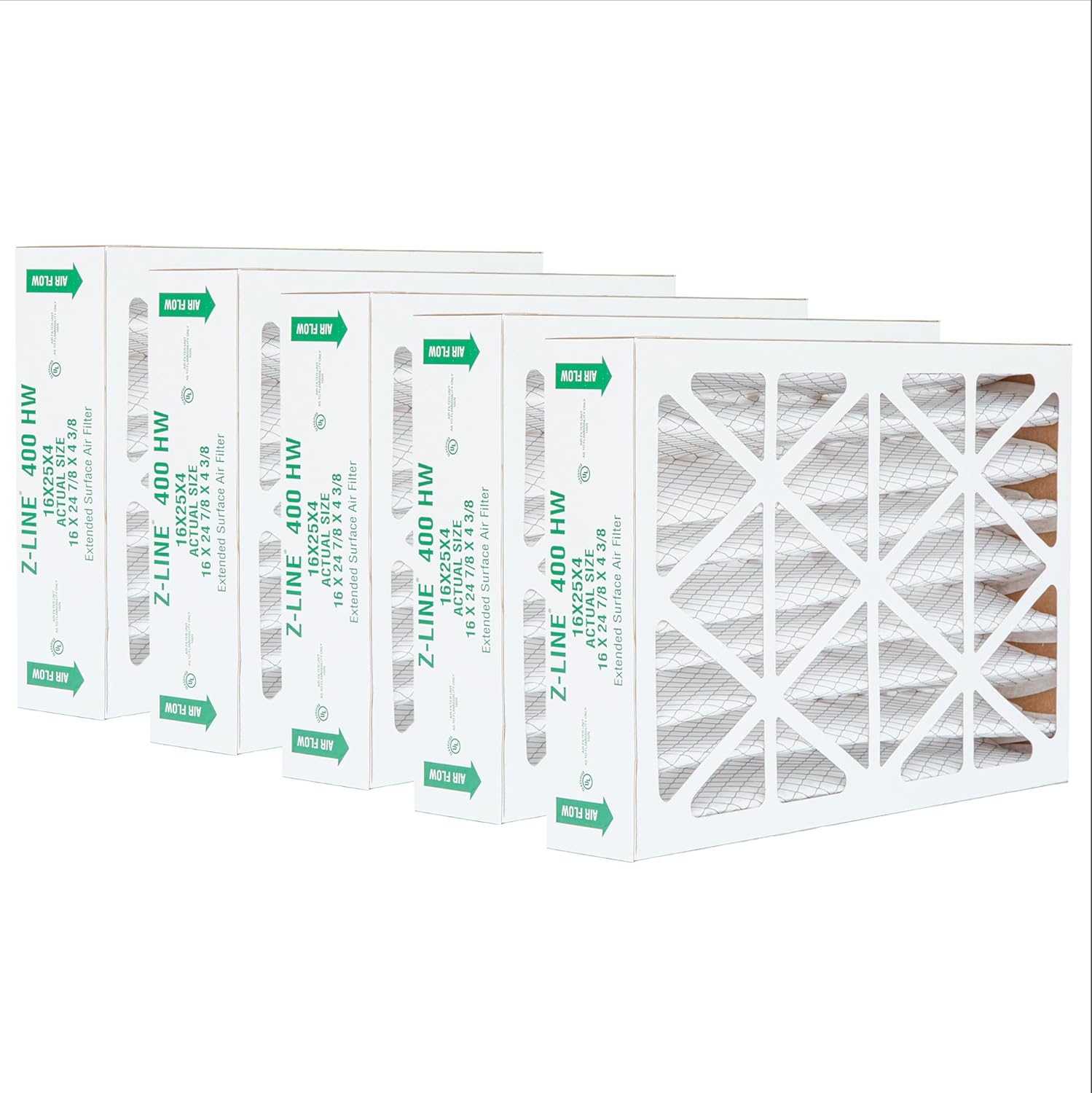 Glasfloss ZL 20x25x4 MERV 10 (FPR 5-6) 4 Inch Pleated Air Filters. (5-Pack). Actual Size: 19-1/2 x 24-1/2 x 3-3/4