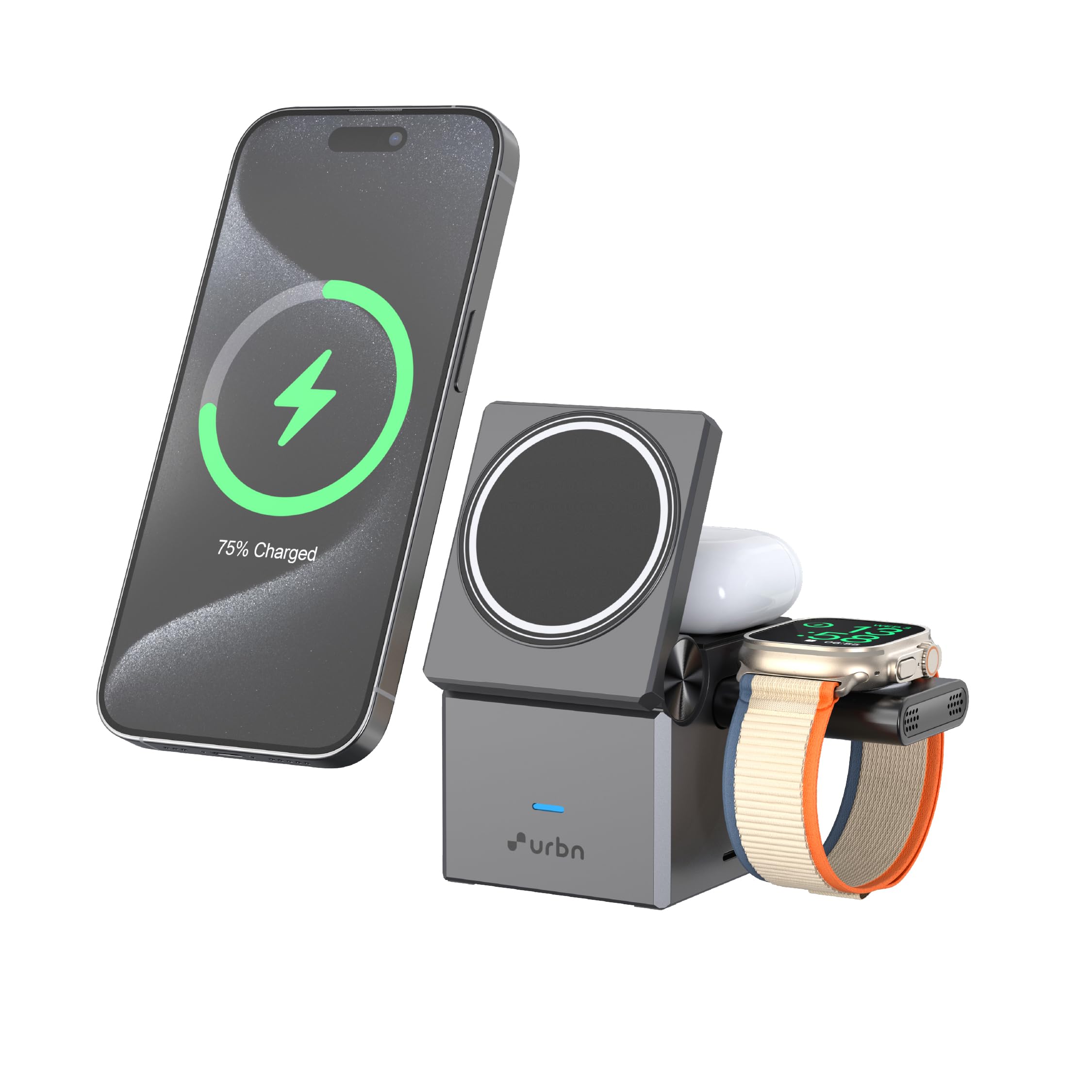 URBN Wireless Charger 3-in-1 MagSafe Charging Stand | Foldable Charger for Apple iWatch, AirPods, iPhone 16/16 Pro/16 Plus/15/15 Pro Max & Qi-Compatible Smartphones | Qube Design-image-23
