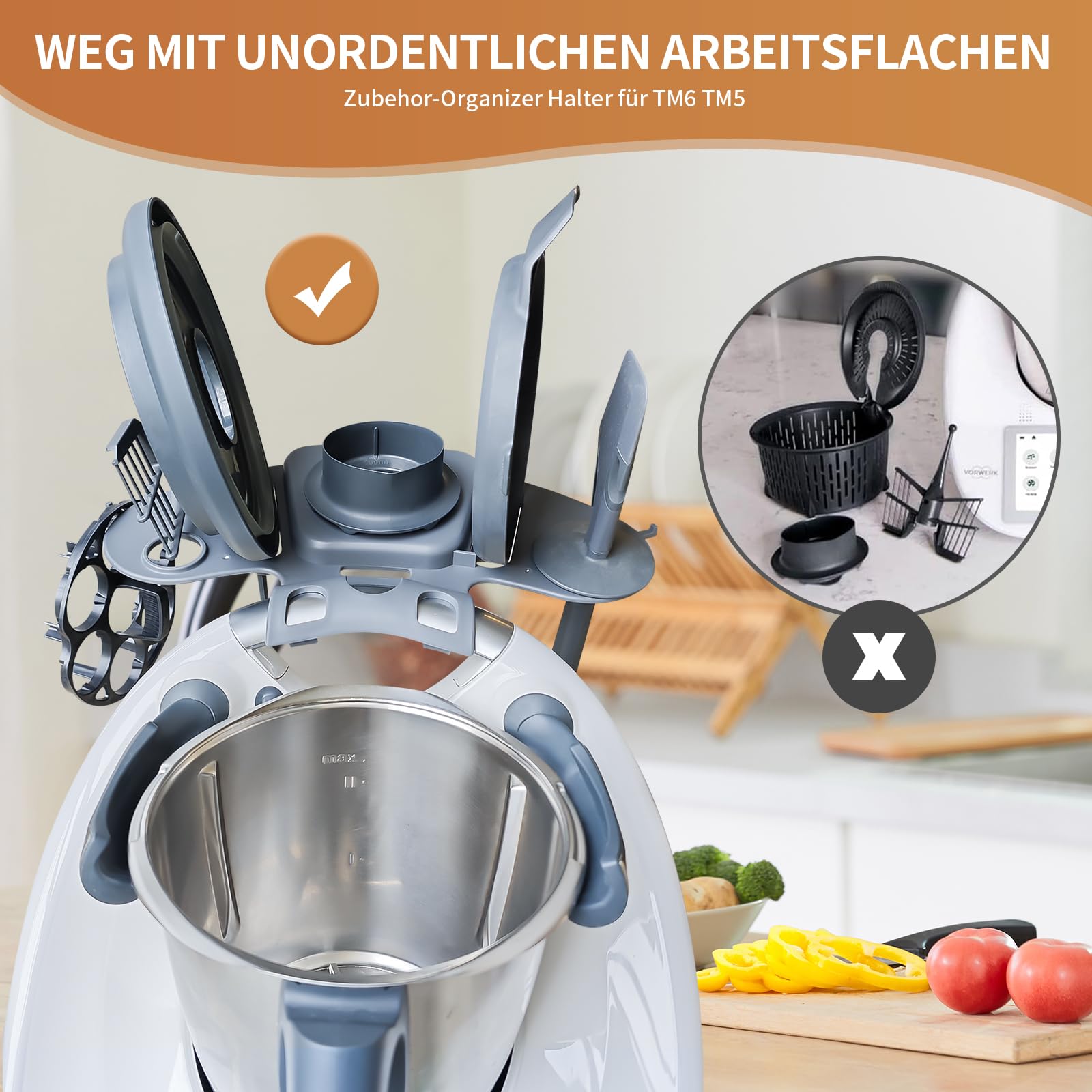 Halter für Thermomix Zubehör, Geeignet für TM5 & TM6, Platz für bis zu 9 Zubehörteile, Regal zur Küchenmaschine Aufbewahrung des Zubehörs