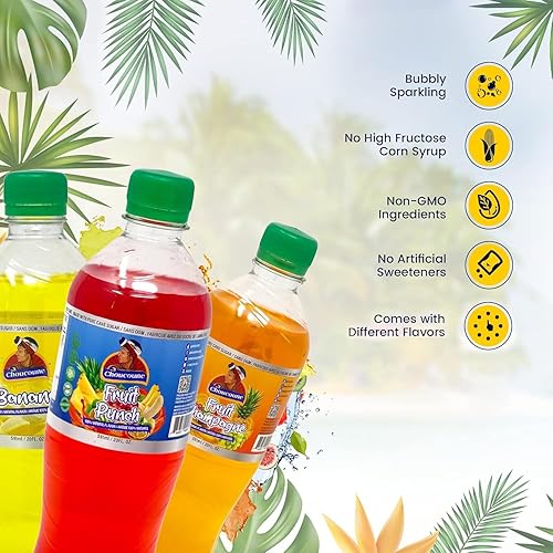 Miniatura 6 de Choucoune Kola All Natural Bubbly Sparkling - Paquete variado de bebidas, botella de refresco, viene en 7 sabores diferentes plátano, ponche de