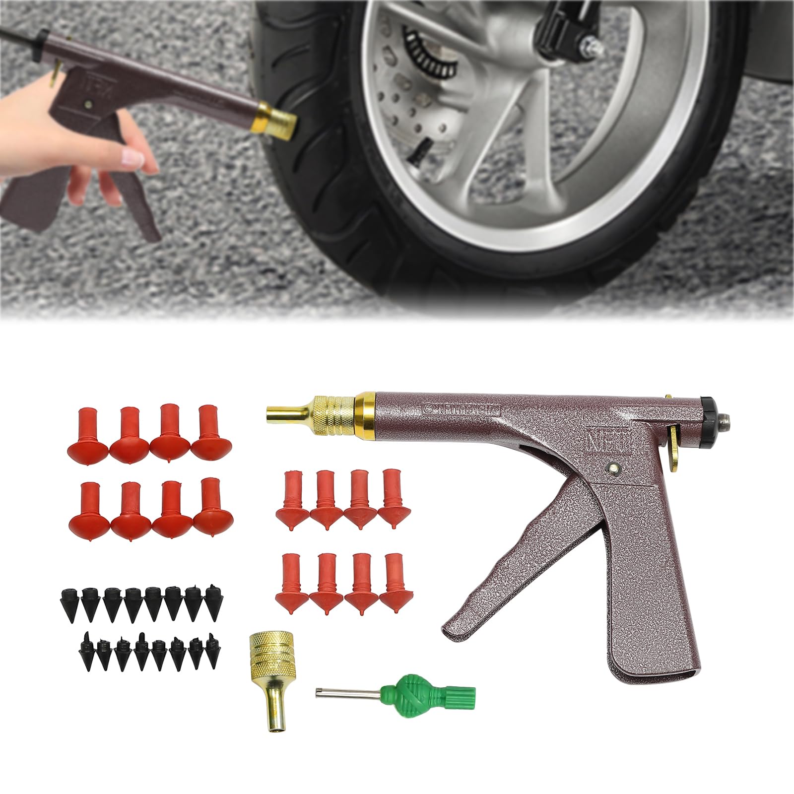 Kit Pistolet Réparation Pneu Tubeless - Voiture, Moto, Vélo - Neuf