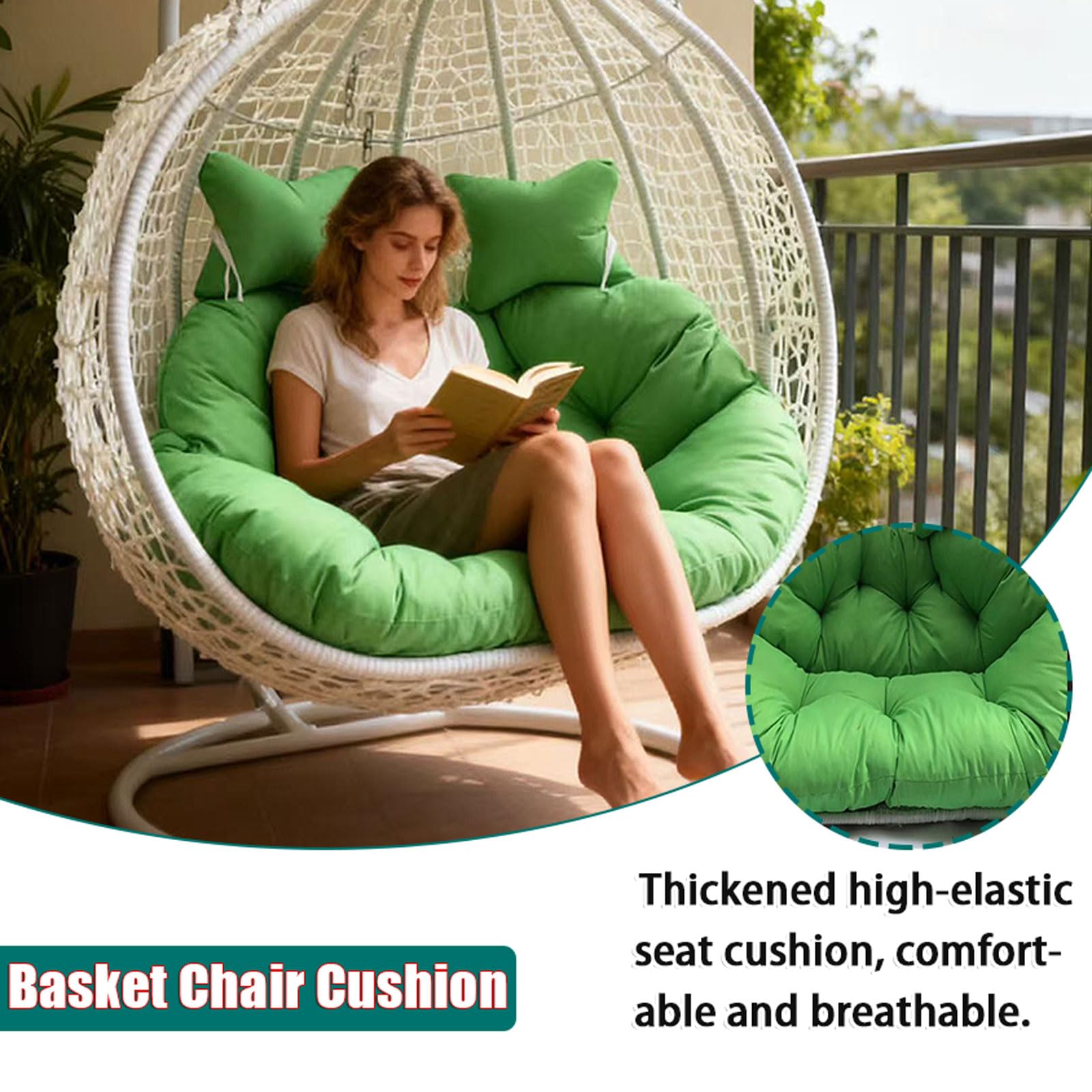 Coussin Fauteuil Suspendu,2 Places Oeuf Chaise Balançoire Coussin Extérieur,Coussin de Remplacement pour Chaise Suspendue,avec Fermeture éclair,pour hamacs,extérieure,Balcon,Jardin