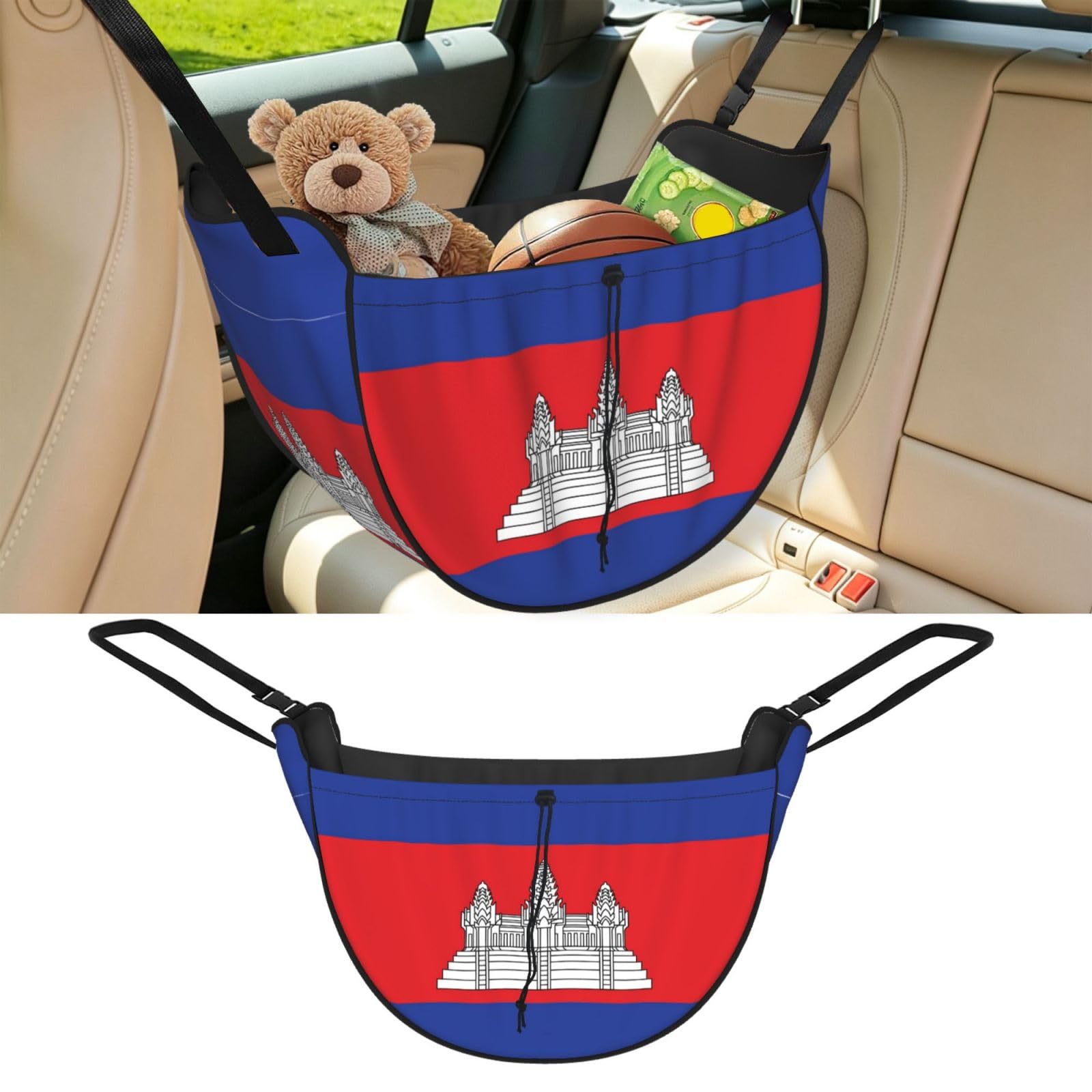 Cntdbu Black Flag Of Cambodia Car Seat Organizer-Backseat Storage Bag For Travel