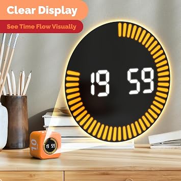 KADAMS Pomodoro Cube Timer Productivity Visual Timer - 5/10/25/50 Min Rotating Countdown, Customize Countup Silent Mode- for Work Study Cook Workout Kitchen Back to School Classroom (Orange)
