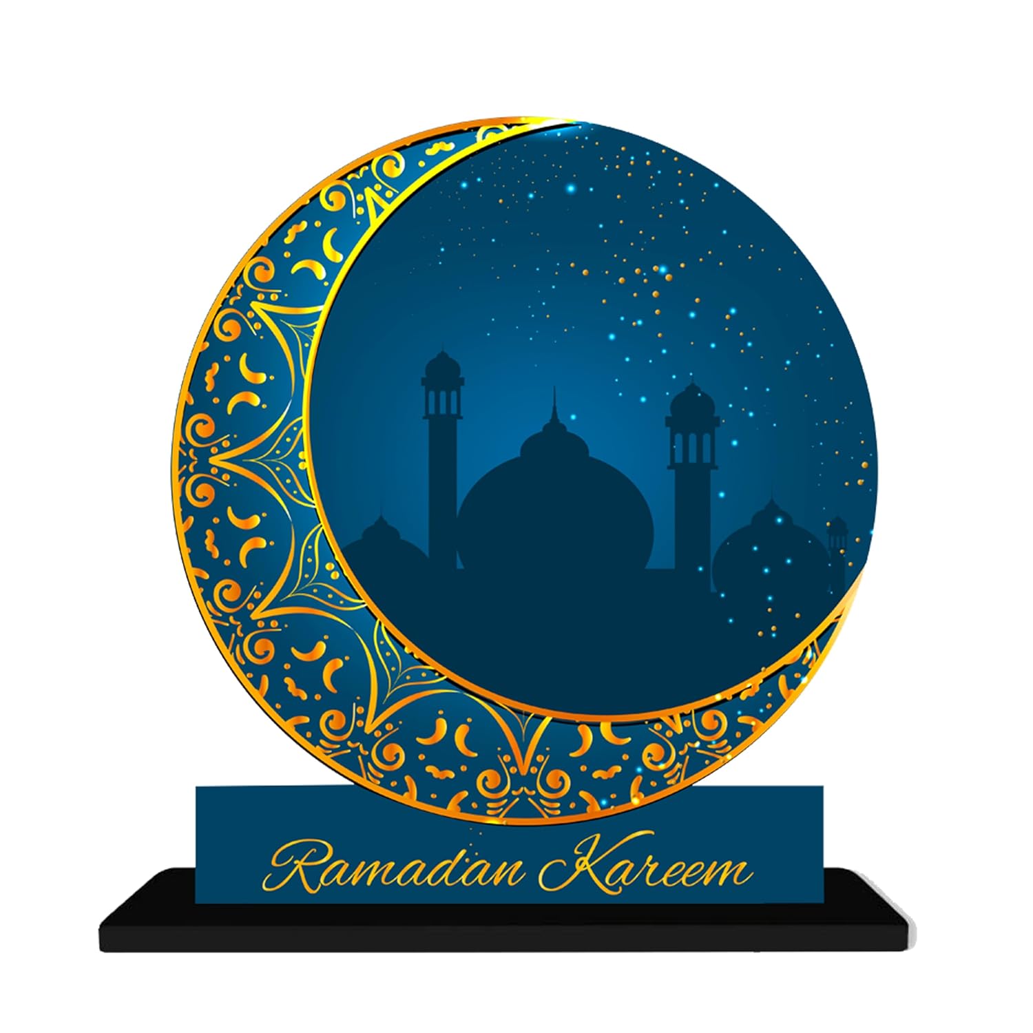 Ramadan Mubarak 3D Wooden Showpiece Table Decor, Islamic Festival Ornament, Eid Al-Fitr Holiday Decoration Items for Home, living room – Eid mubarak decoration items (RKM-29)