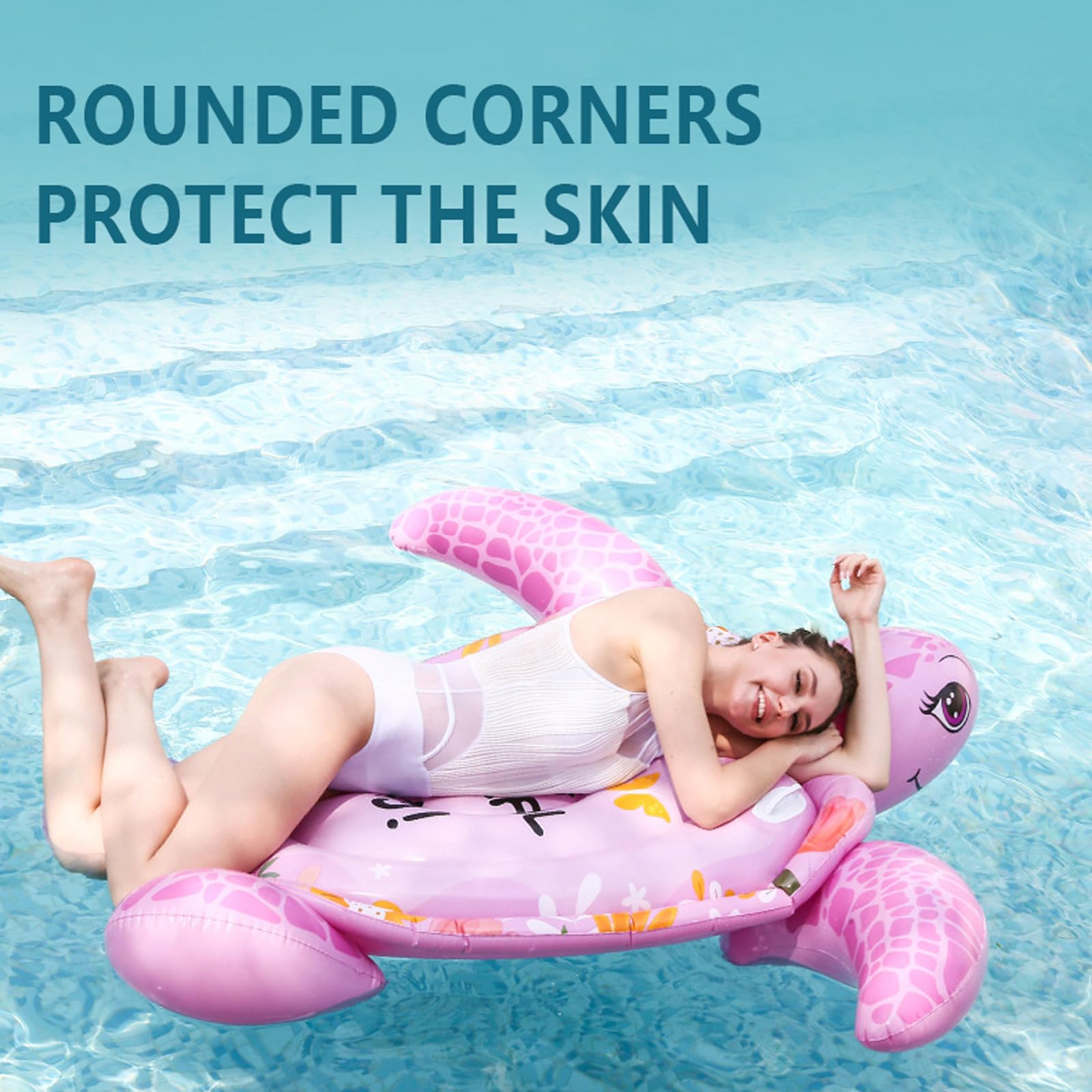 Bouées Gonflables piscin Matériau PVC 175 × 175 cm Résistant Flottant Hamac Gonflable avec Un Motif de Tortue Rose avec accoudoirs Flexible et Portable pour Fêtes,Été,Plage,Aquatique