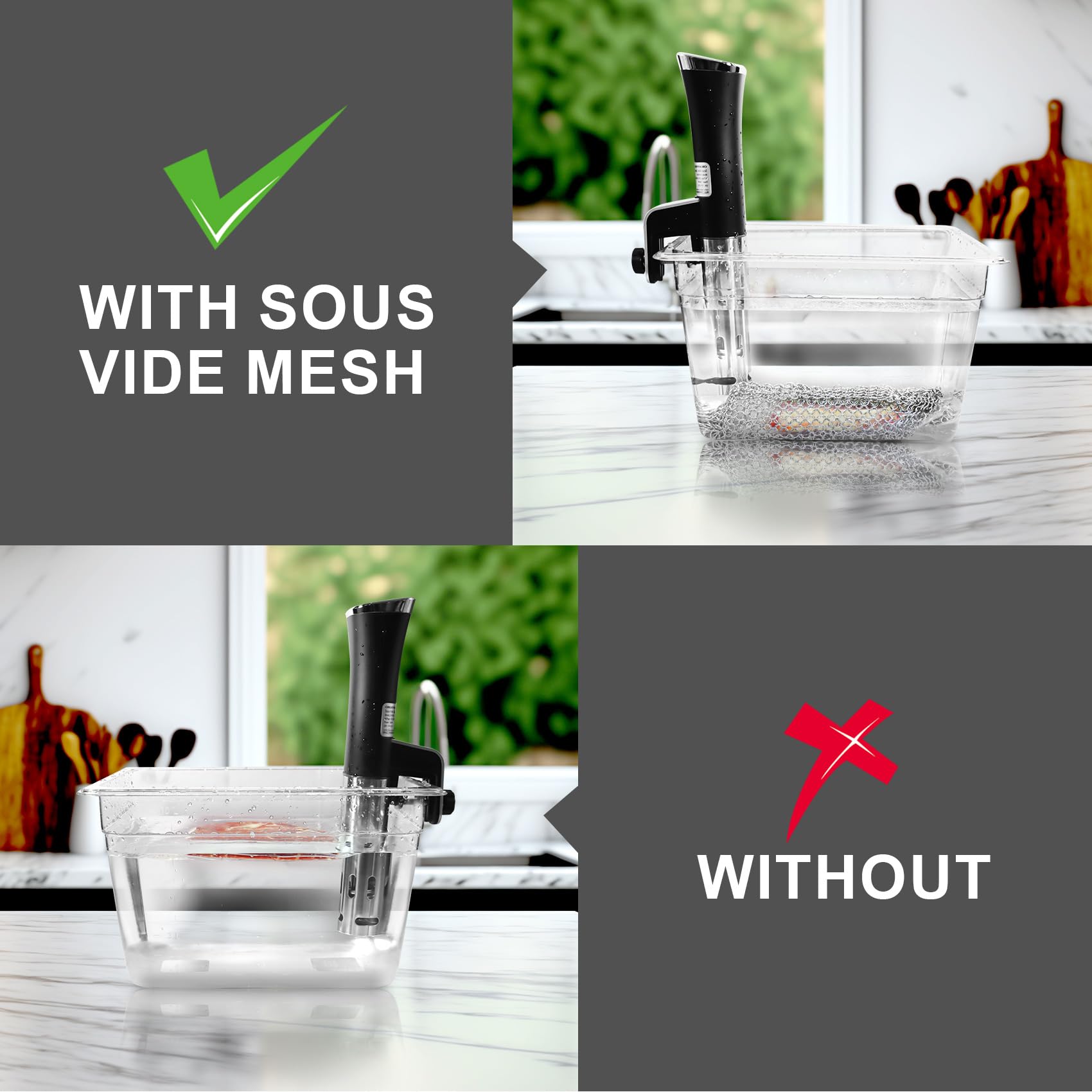 OARSE Sous Vide Weight Sinker Stainless Steel Sous Vide Accessory Kit Cooking Mesh Net Includes 4 Clips Chainmail Food Weights Mesh Prevent Undercooked Food - 13.4 inch X13.4 inch - Image 4