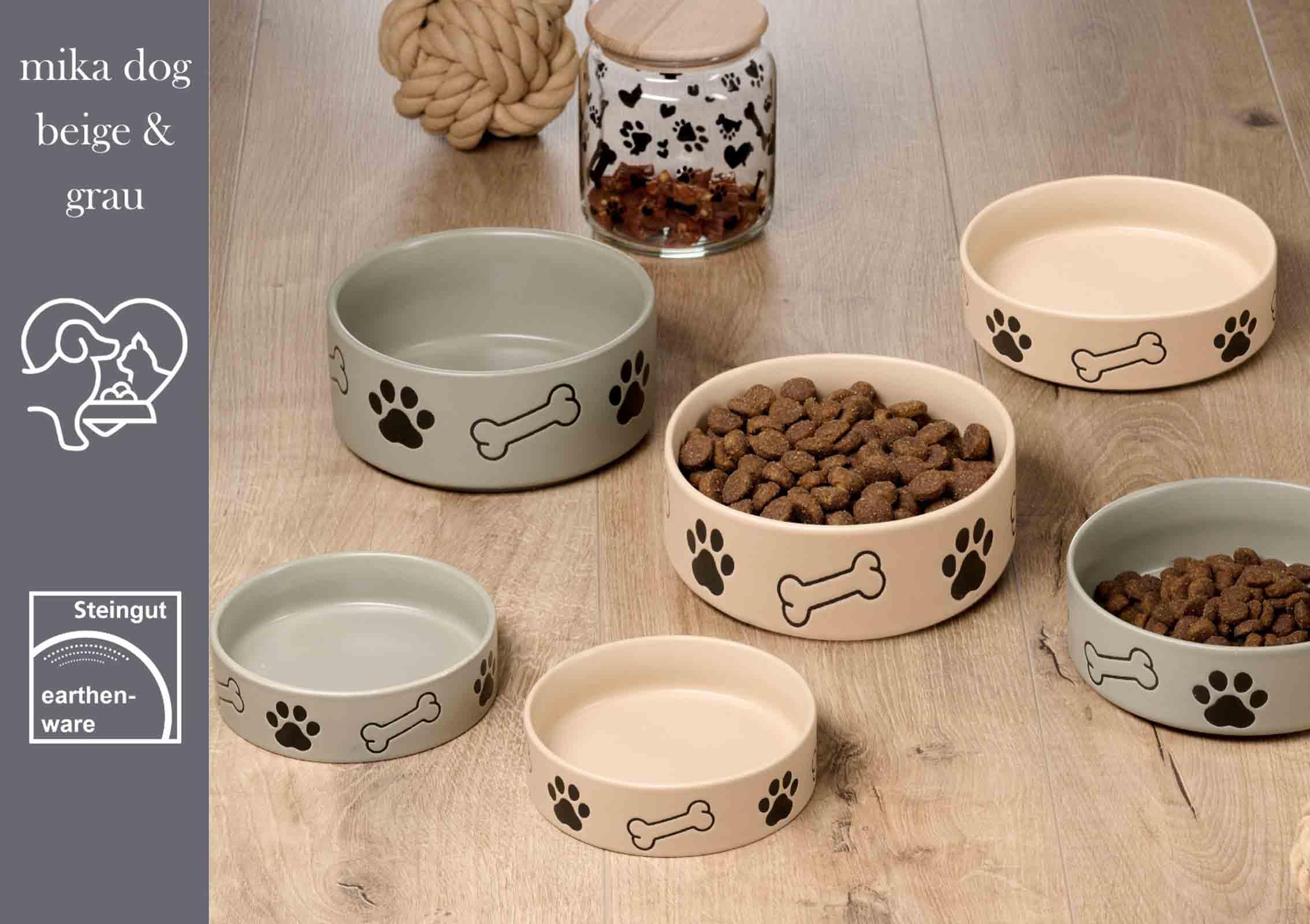 Ritzenhoff & Breker Mika Dog Hundenapf 2er Set | 850 ml, ⌀ 18 cm | Futternapf und Wasserschüssel für mittelgroße Hunde | Steingut, Spülmaschinengeeignet | Grau
