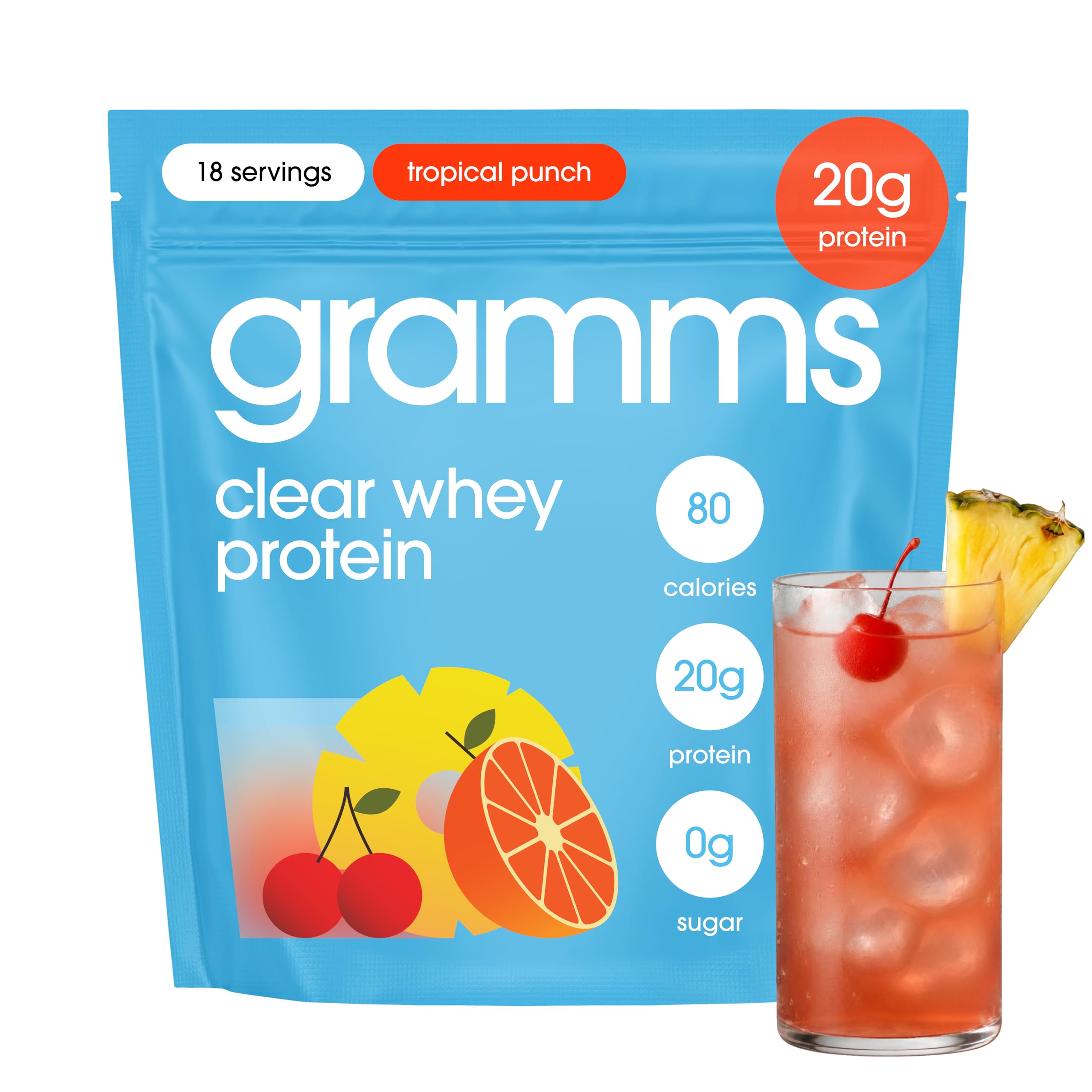 Amazon.com: GRAMMS Clear Protein Powder, Tropical Punch | 20g