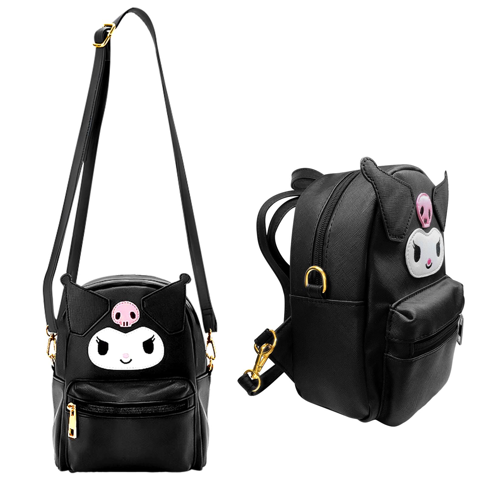 Kuromi Zaino Kawaii Kuromi pelle PU Accessorio per borse plastica My Melody, Sanrio per ragazze con piccola borsa carina Kitty Nero
