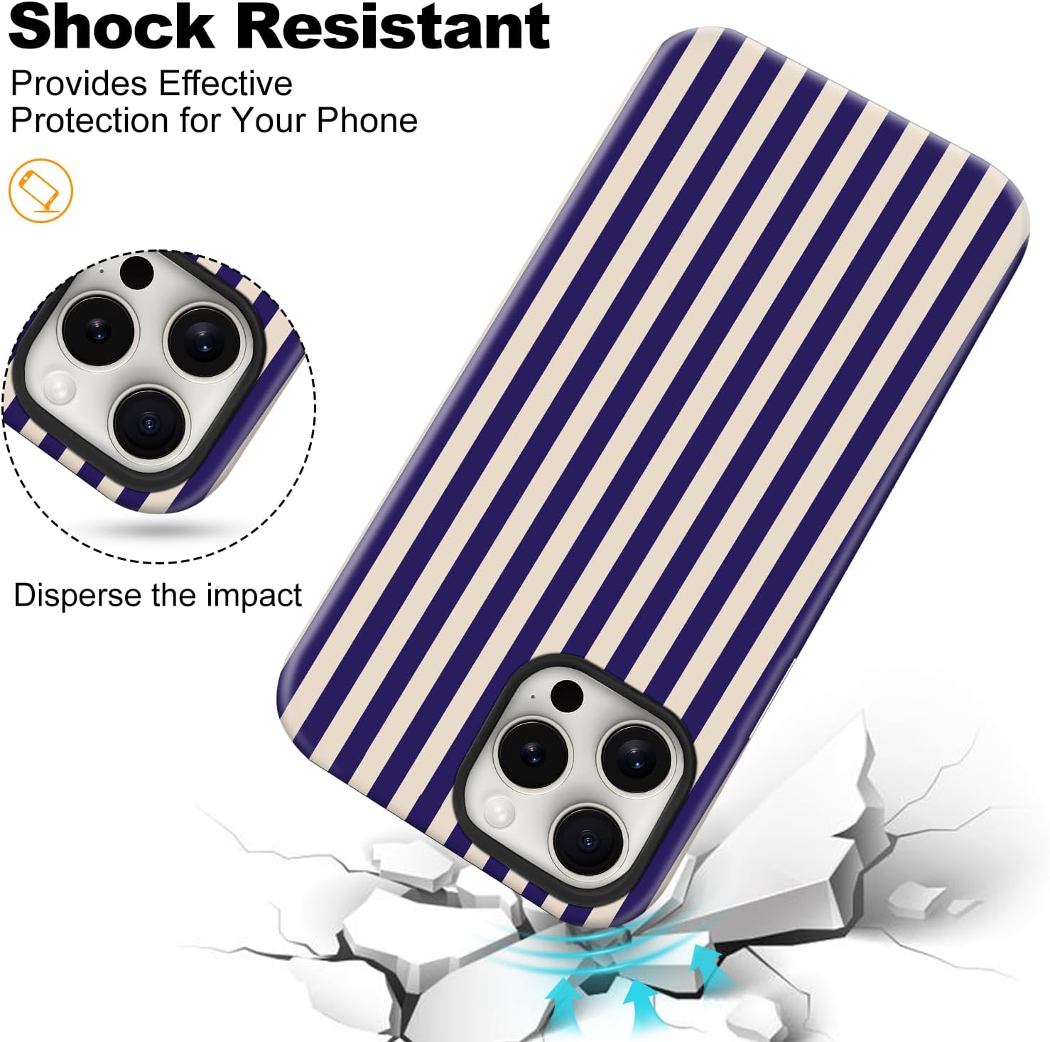 Magnetic for iPhone 17 Case Cute Stripes Phone Case, Shockproof Slim TPU and Hard PC Protective Phone Cover Compatible with MagSafe Designed for Women Girls, Deep Purple