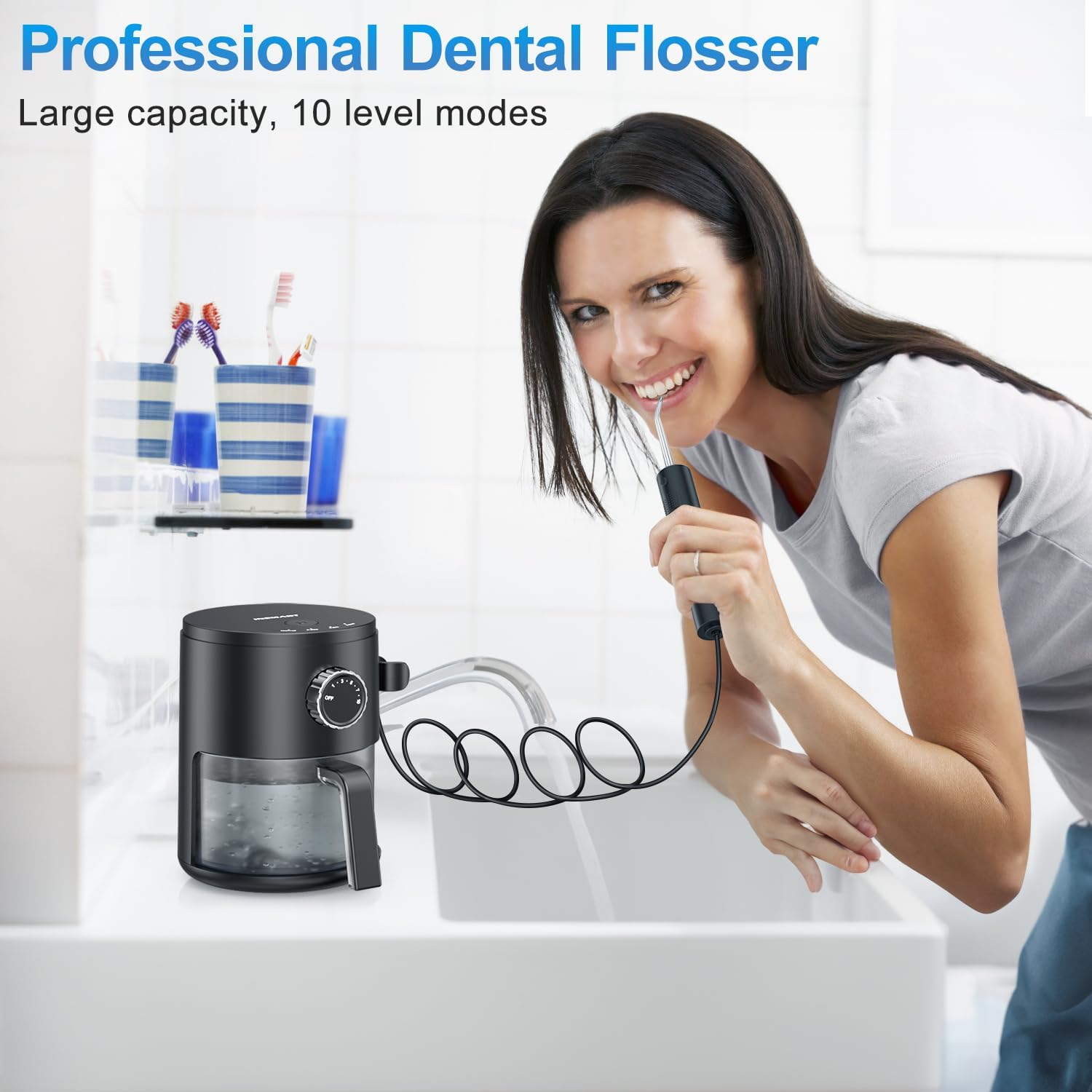 INSMART Idropulsore professionale per denti/gengive/parentesi, 10 livelli di pressione, 8 punte a getto d'acqua per la famiglia, 600 ml, irrigatore dentale elettrico per la pulizia dei denti