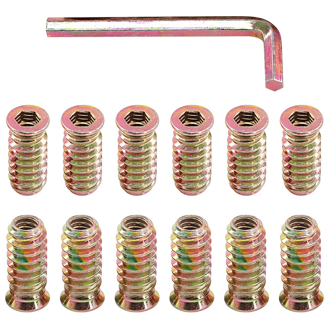 Glarks 50-Pack 1/4"-20 X 25mm Threaded Insert Nuts – Zinc-Plated Carbon Steel, Hex Socket Drive, Flanged, With 6mm Hex Wrench, For Soft & Hard Wood Furniture