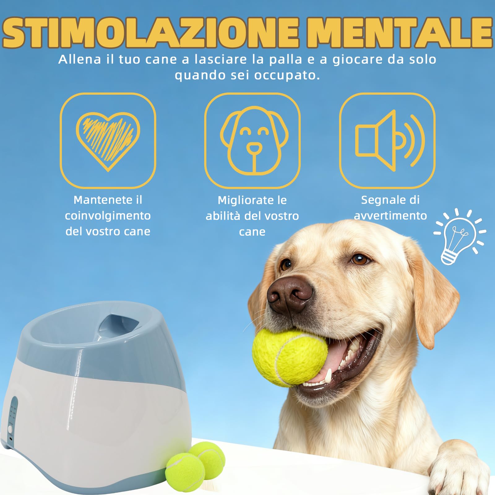 Gettatrice per cani con 6 palline da tennis, giocattolo elettrico interattivo per cani di piccola taglia, per interni ed esterni